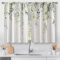 Vista 17 de Aimego Cortinas de cocina con hojas de eucalipto campestre, rústicas, botánicas, cortas, para cafetería, decoración para sala de estar, comedor