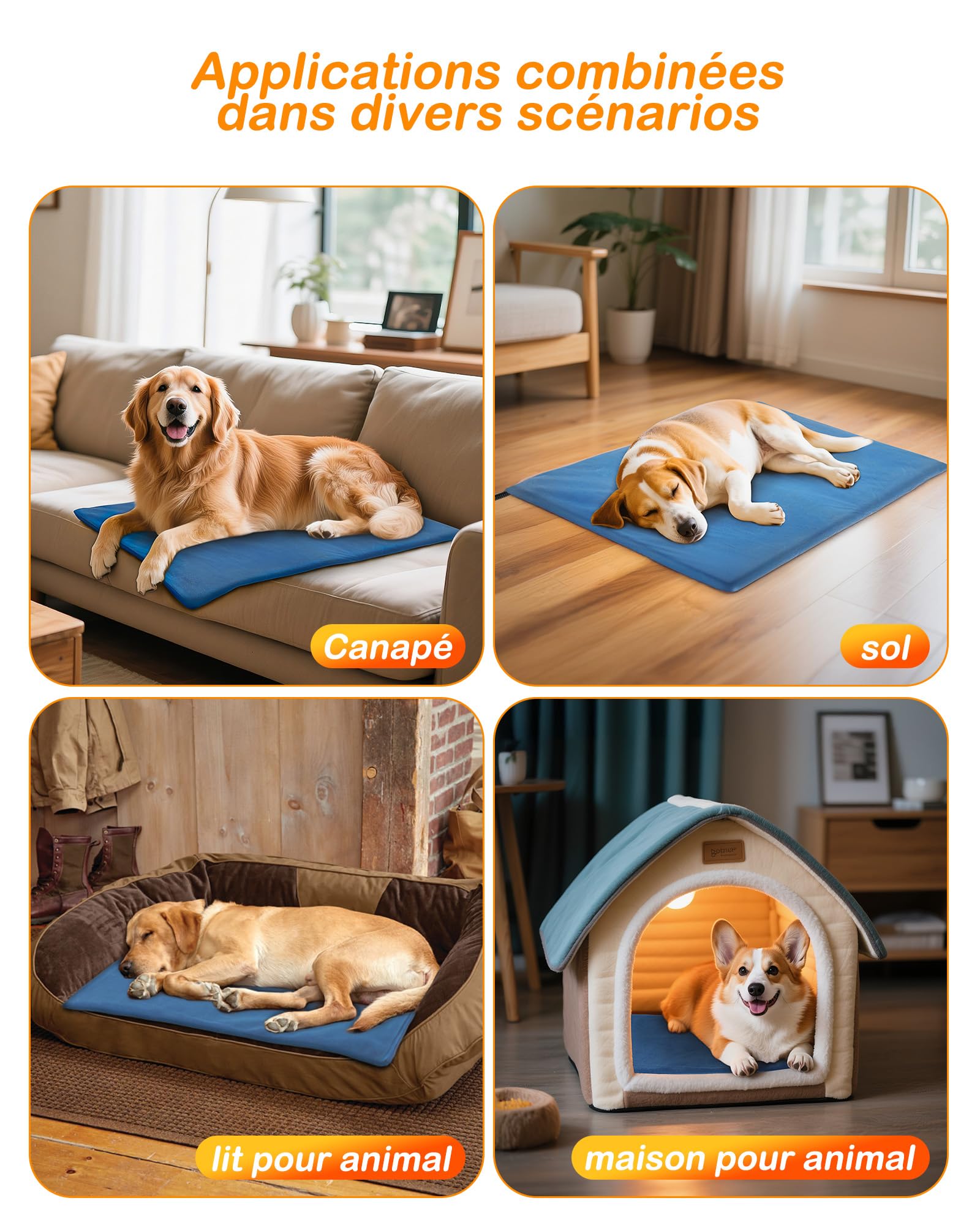 petnf Tapis Chauffant pour Chien et Chat 45 x 75 cm - Réglage 6 Températures, Minuterie 24h, Arrêt Automatique, Câble Anti-Morsure - Bleu