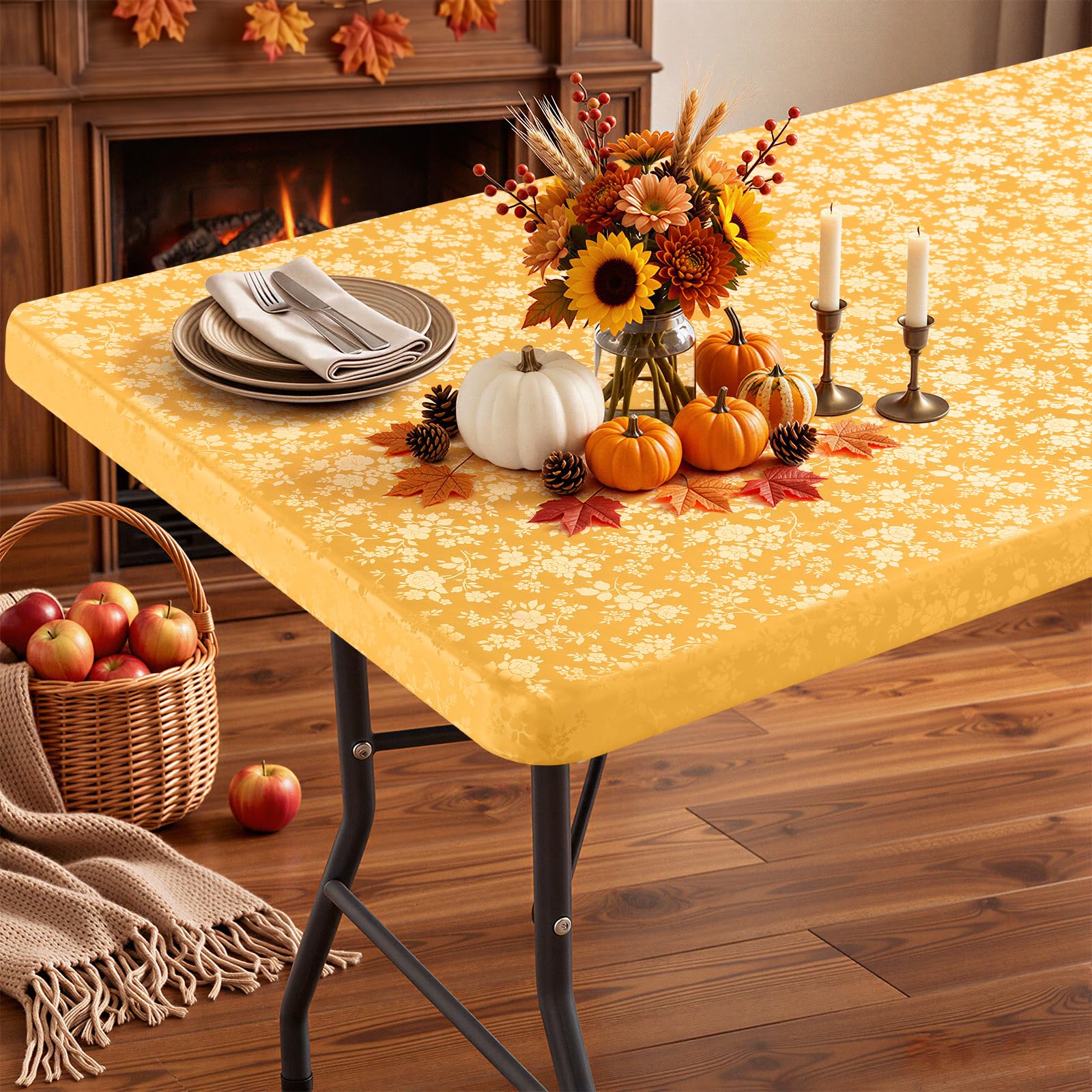 Smiry Heavy Duty Vinyl Fitted Tablecloths for 4 Foot Rectangle Tables