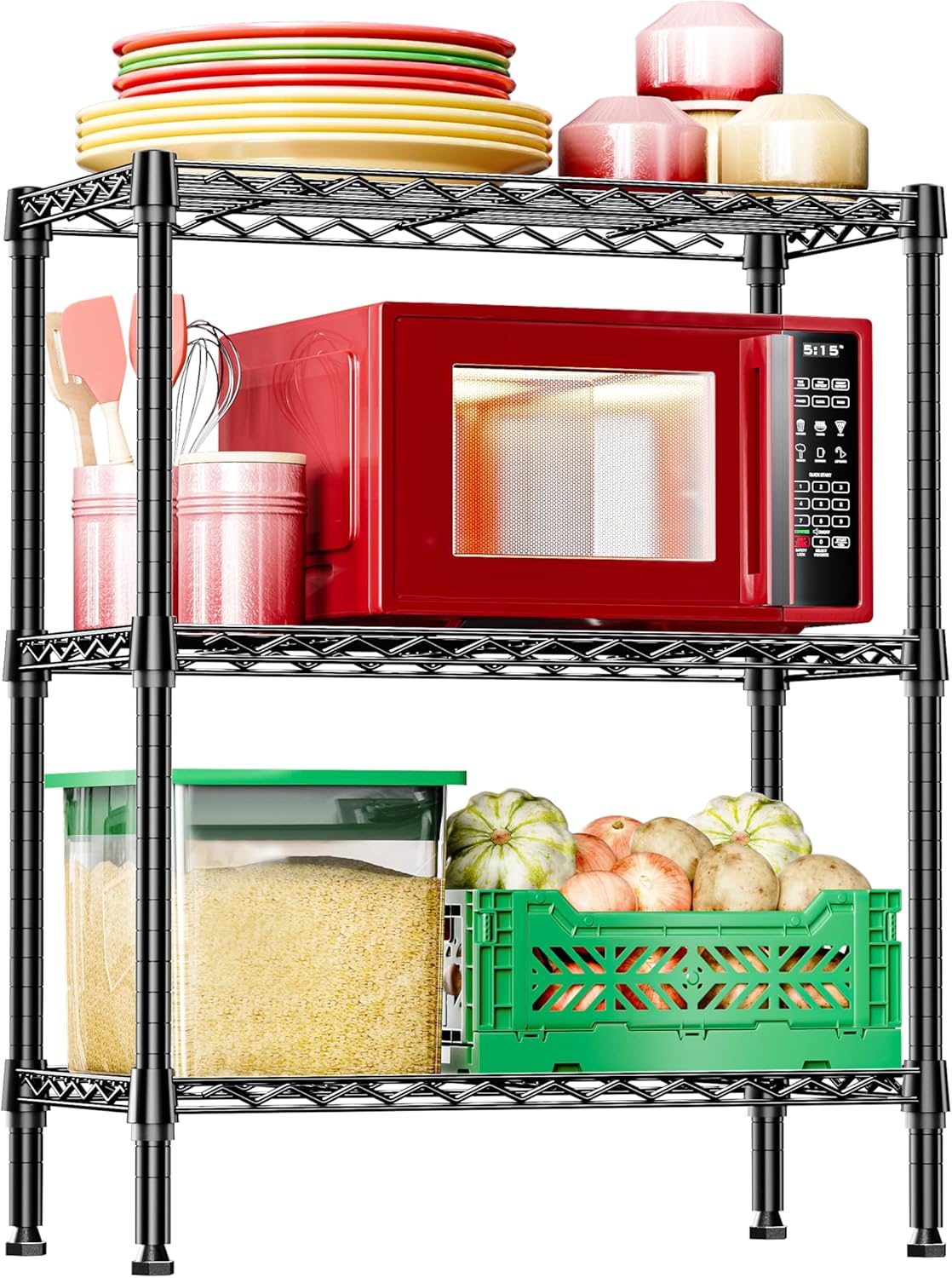 IZEUK 3-Tier Heavy Duty Steel Storage Shelves, Metal Shelf Wire Shelving Rack for Pantry, Kitchen, Home or Office Organization (29.5" W x 13.8" D x 35.5" H, 750LBS, Black) 3 Tier, 13.8" D x 29.5" W x 35.5" H Black