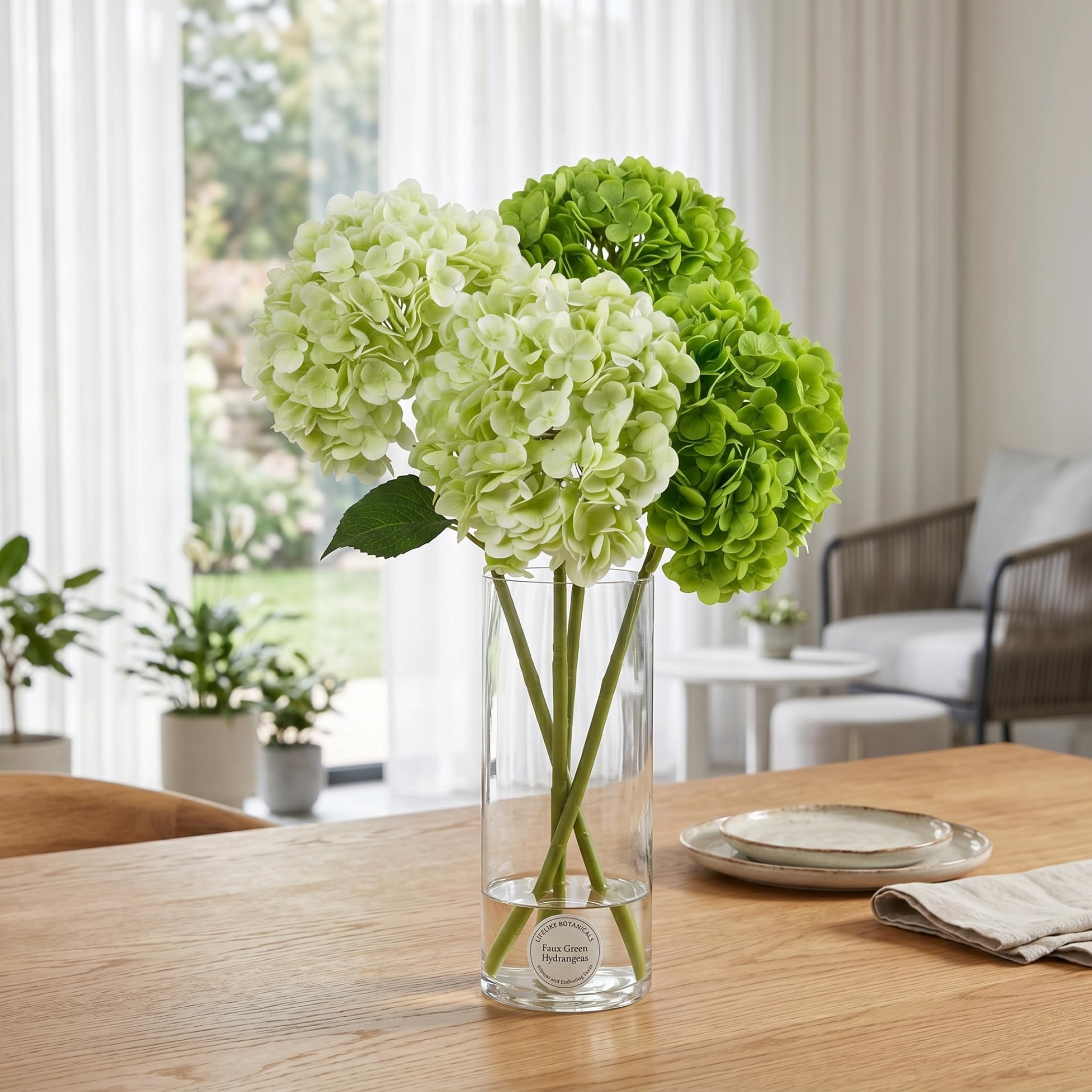 Comebachome Green Hydrangea Artificial Flowers, 4 Pcs Green Hydrangea Artificial Flowers, Real Touch Faux Hydrangeas For Home Decor (50cm/19.69inch), Utilisation intérieure