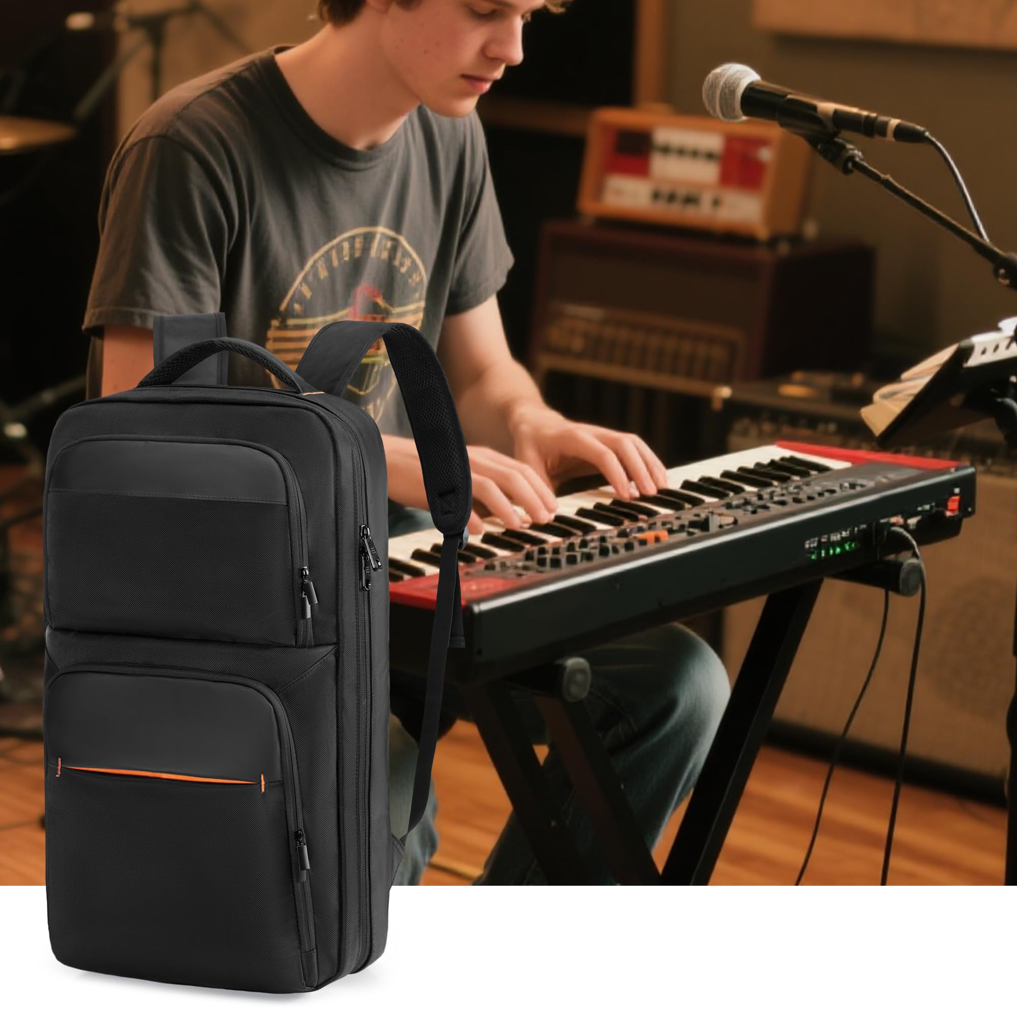 Rexmica Mochila Portátil para Teclados de Piano 37 Teclas, 28,5 x 10 x 56cm | Funda Protectora para Controladores Midi, Bolsa para Pianos Digitales 37 Teclas, Ordenador Portátil, Micrófonos y Cables