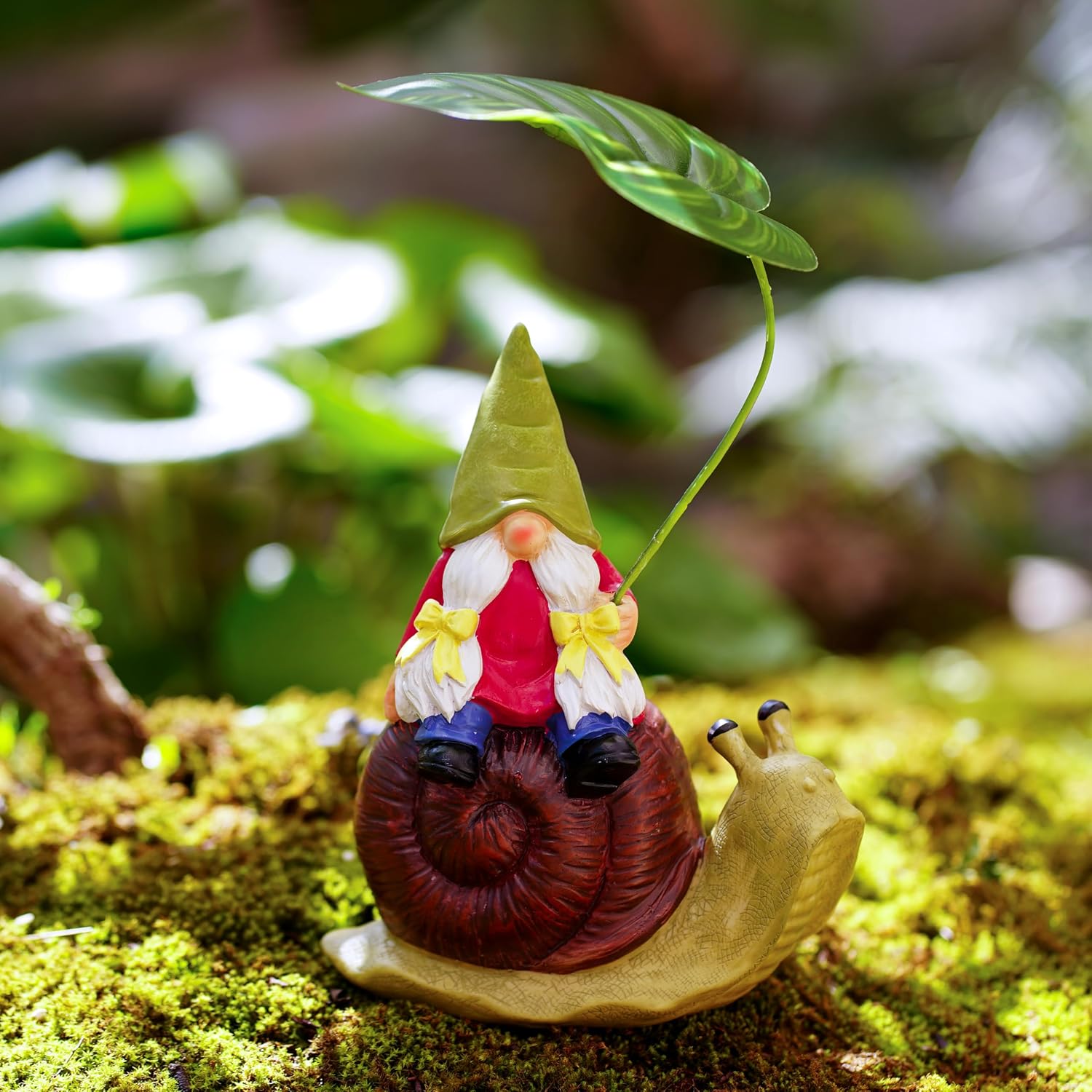 Garden Gnome on Snail Statue with Leaf Umbrella - 7.1in Weatherproof Resin Outdoor Decor, Cute Female Gnome Figurine for Yard Lawn, Housewarming Gift for Gnome Lovers, Mom, Women image 4