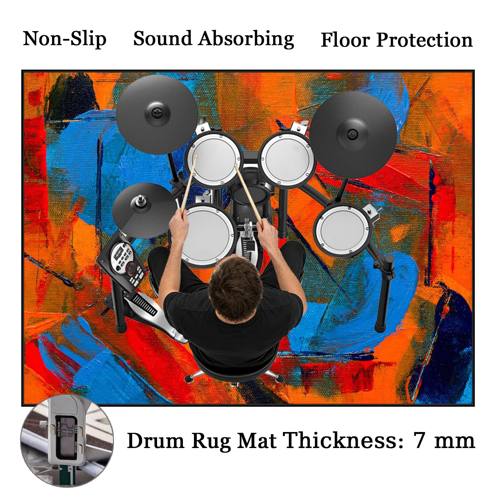 Drum Tappeto Batteria Acustica Tappeto a Tamburo Insonorizzato Tappetino per Batteria e Percussioni Tappeto Batteria in Strumenti Musicali per Batteria Elettronica Grancassa Rullante 230 x 200 cm