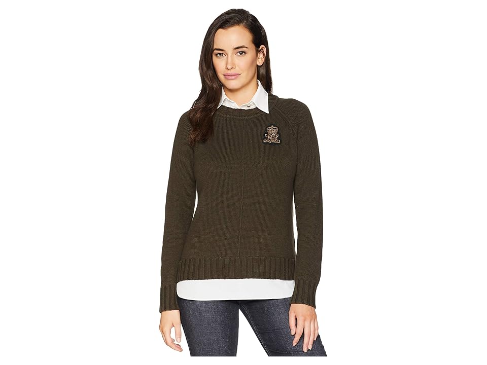 

LAUREN Ralph Lauren Bullion-Patch Layered Shirt (Deep Loden Heather) Women's Clothing