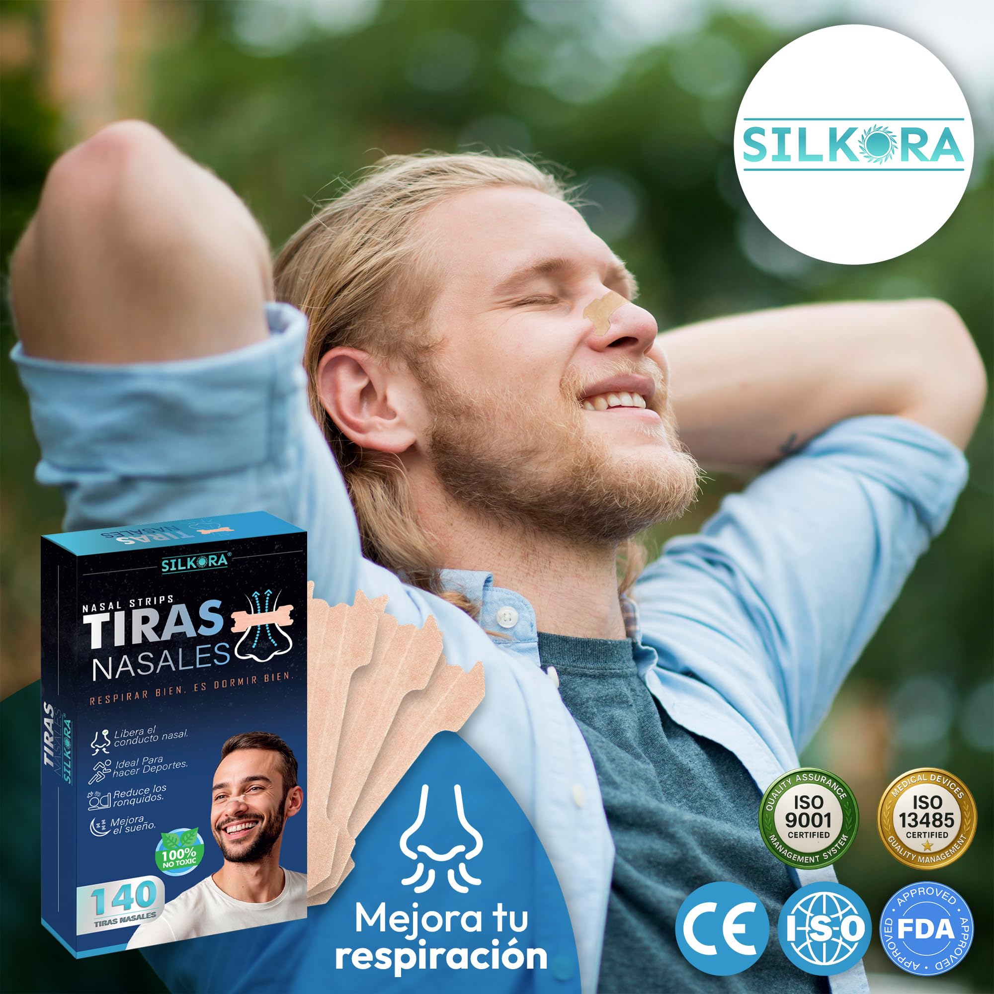 140-SUPER PACK| Tiras Nasales PREMIUM SILKORA® | Tiras nasales antirronquidos para Dormir| Alivian Congestión Nasal| Anti-ronquidos|Nose Strips|Breathe Right| Nasal Strips Respirar Mejor por la nariz