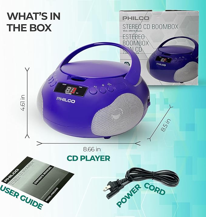 Reproductor portátil de CD Philco con radio y altavoces miniatura 7