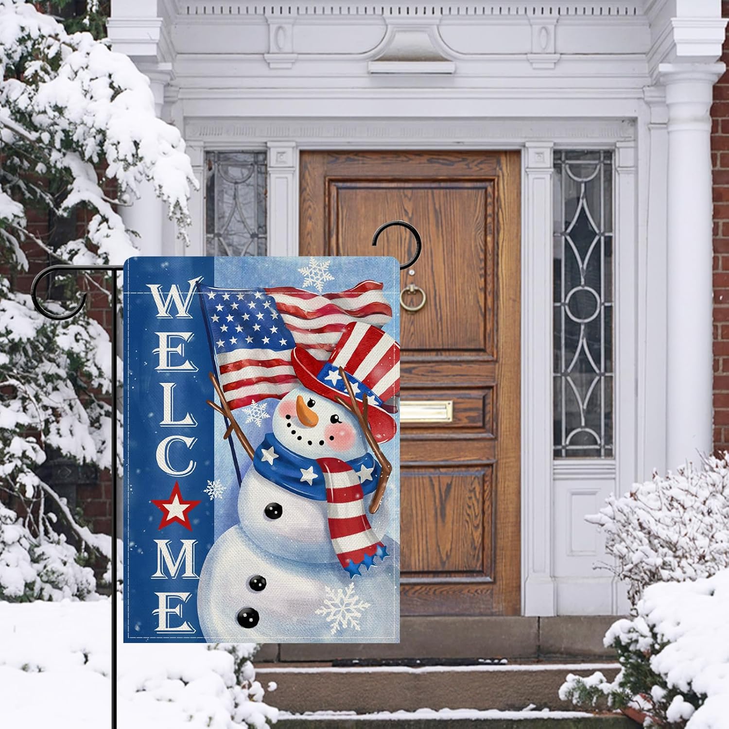 Dyrenson Welcome Winter Snowman Decorative Garden Flag, Patriotic America Snowflake Yard Outside Home Decorations, American USA Christmas Seasonal Burlap Outdoor Small Decor Double Sided 12 x 18 - Image 6