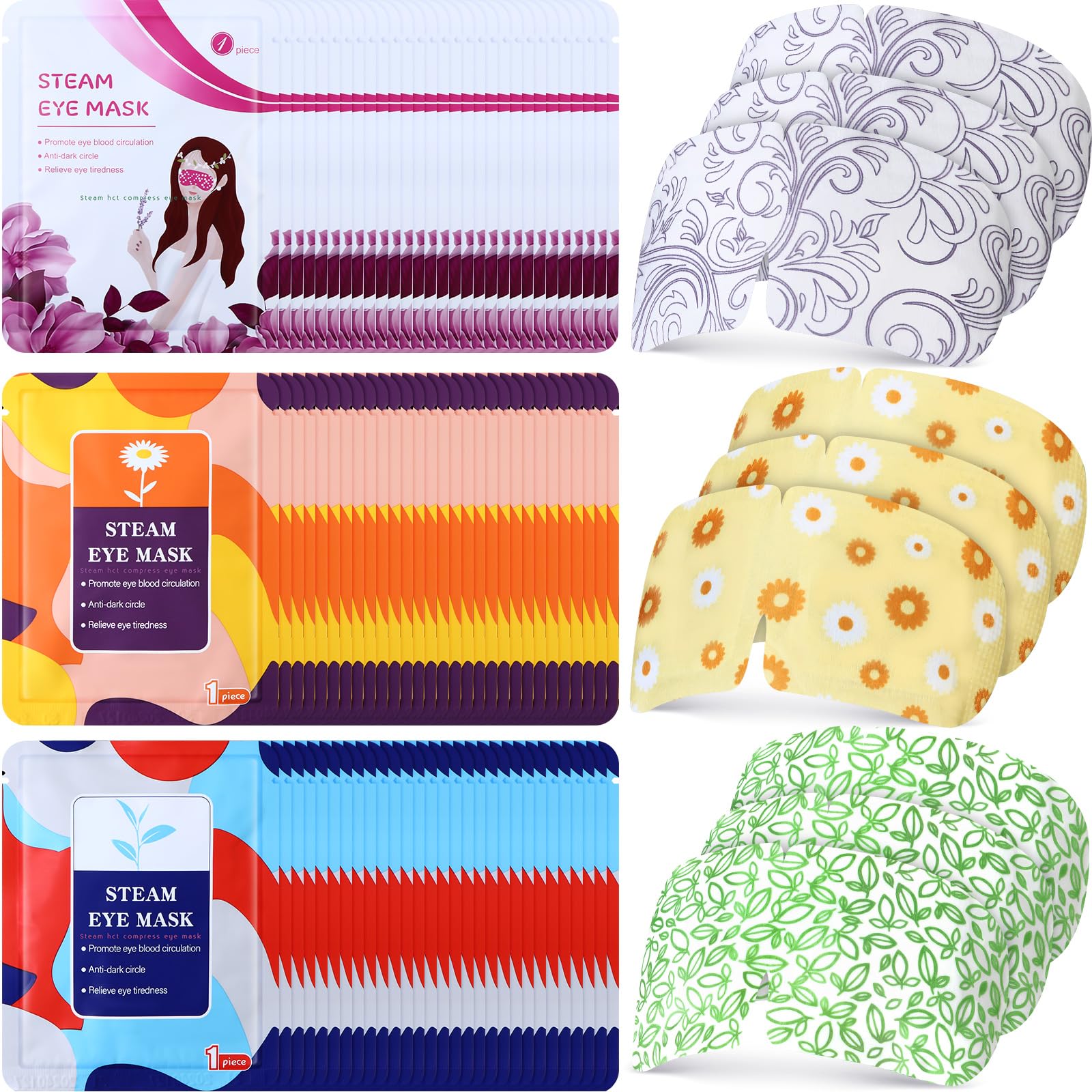 96 Packs Steam Eye Mask Disposable Self Heating Eye Mask for Dry Eyes Spa Warm Sleep for Home