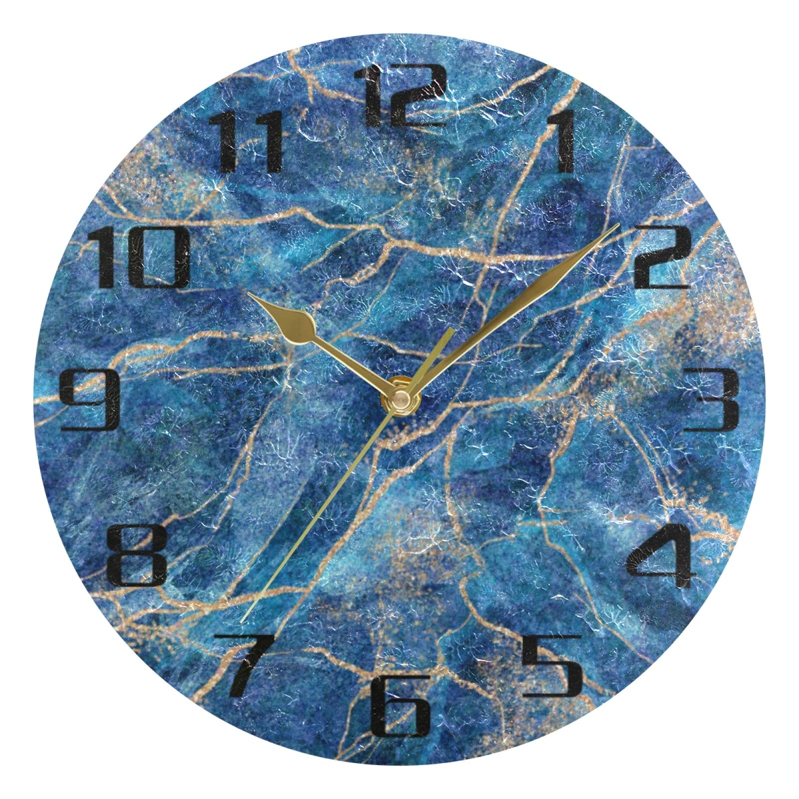 HMZXZ 9.5 Inch Wall Clock Blue Marble Texture Silent Non Ticking Round Clock for Home Living Room Kitchen Office School Decor