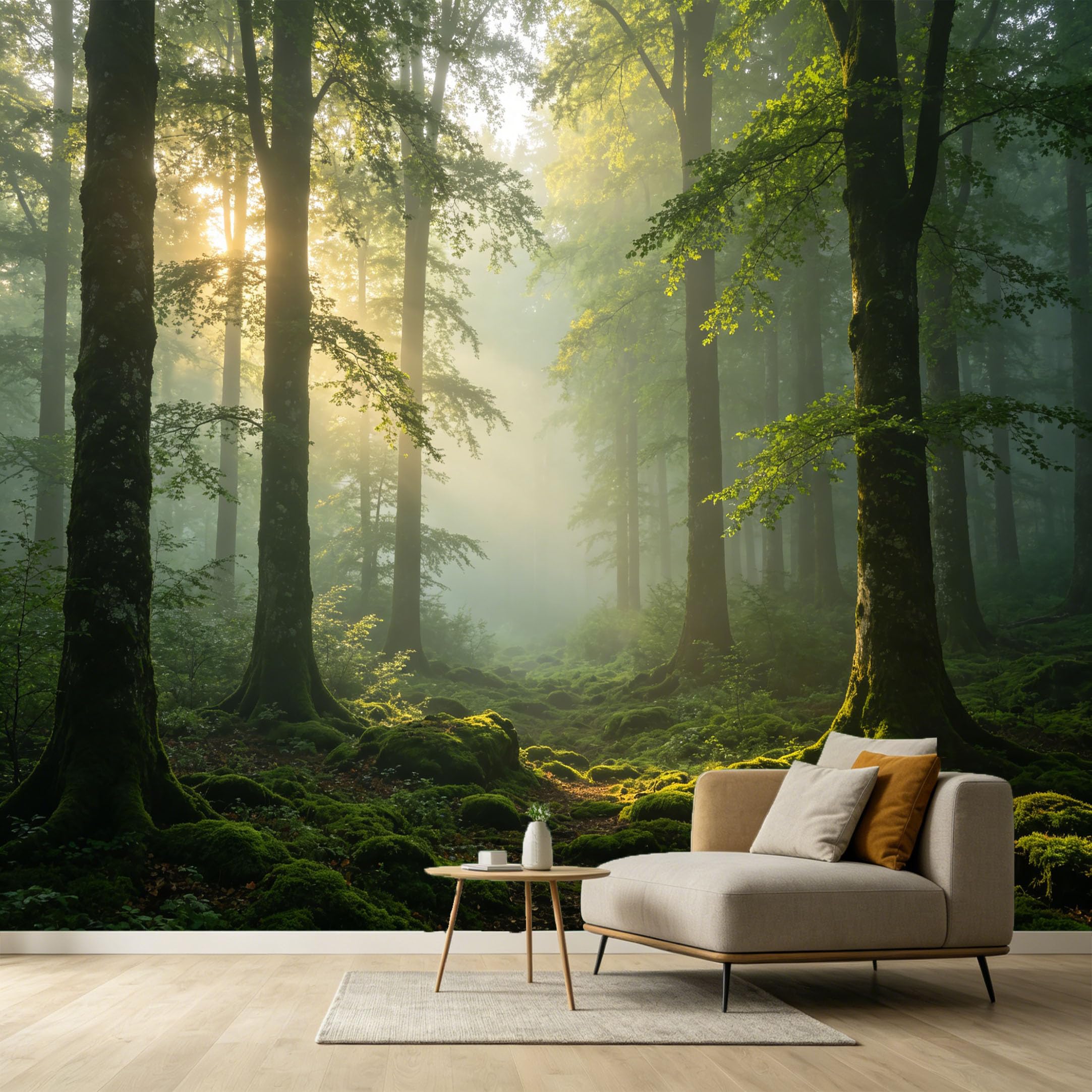 Custom Size Wall Murals Forest Landscape Sunbeams Trees Mossy Ground SelfAdhesive Wall Fabric Removable Large Wallpaper for Photo Living Room Interior Decor Wall Art Mural