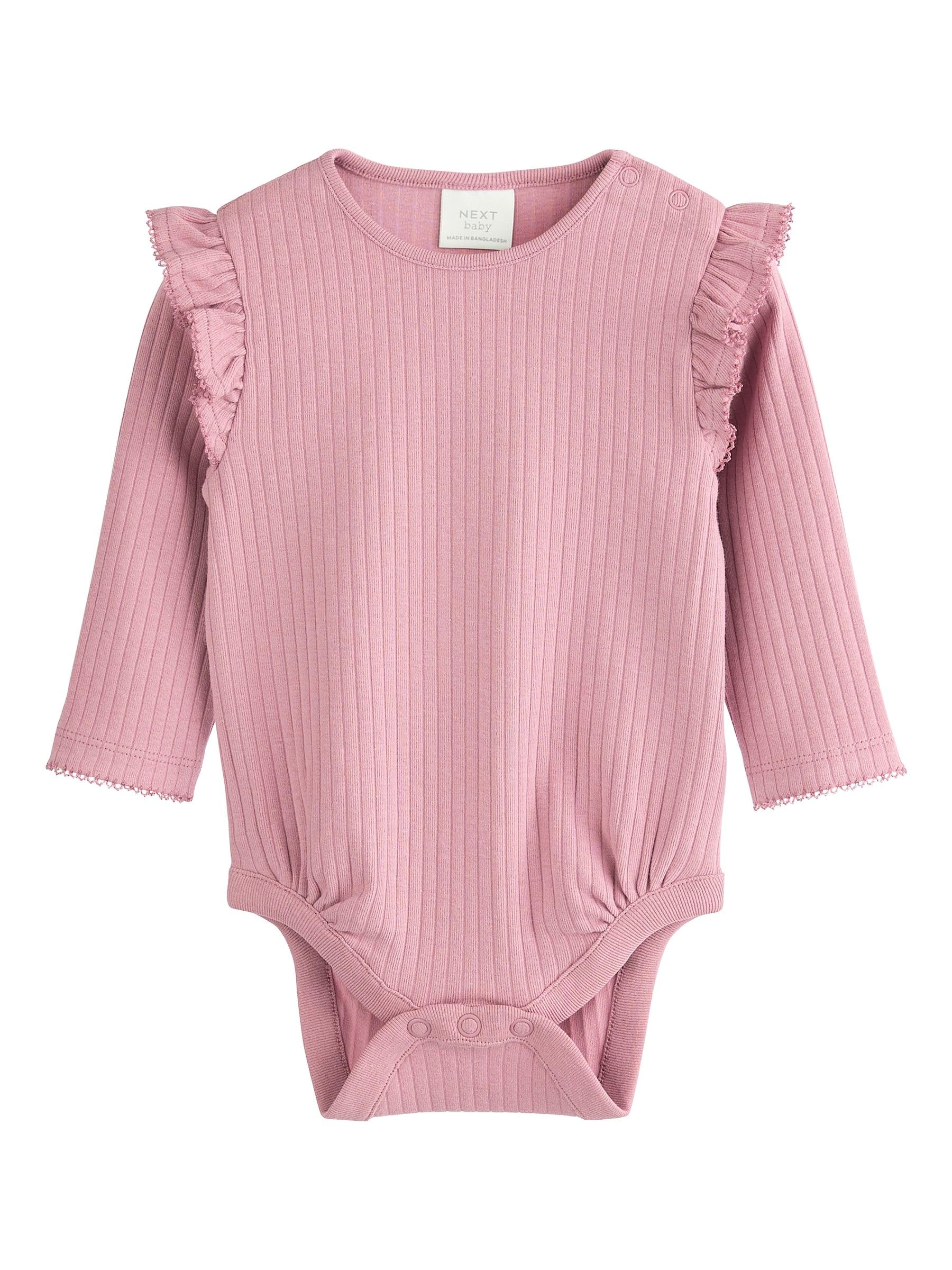NEXT Bambina Confezione da 4 body a maniche lunghe con volant da neonati | Neonato, Standard, Button, Lavabile in lavatrice
