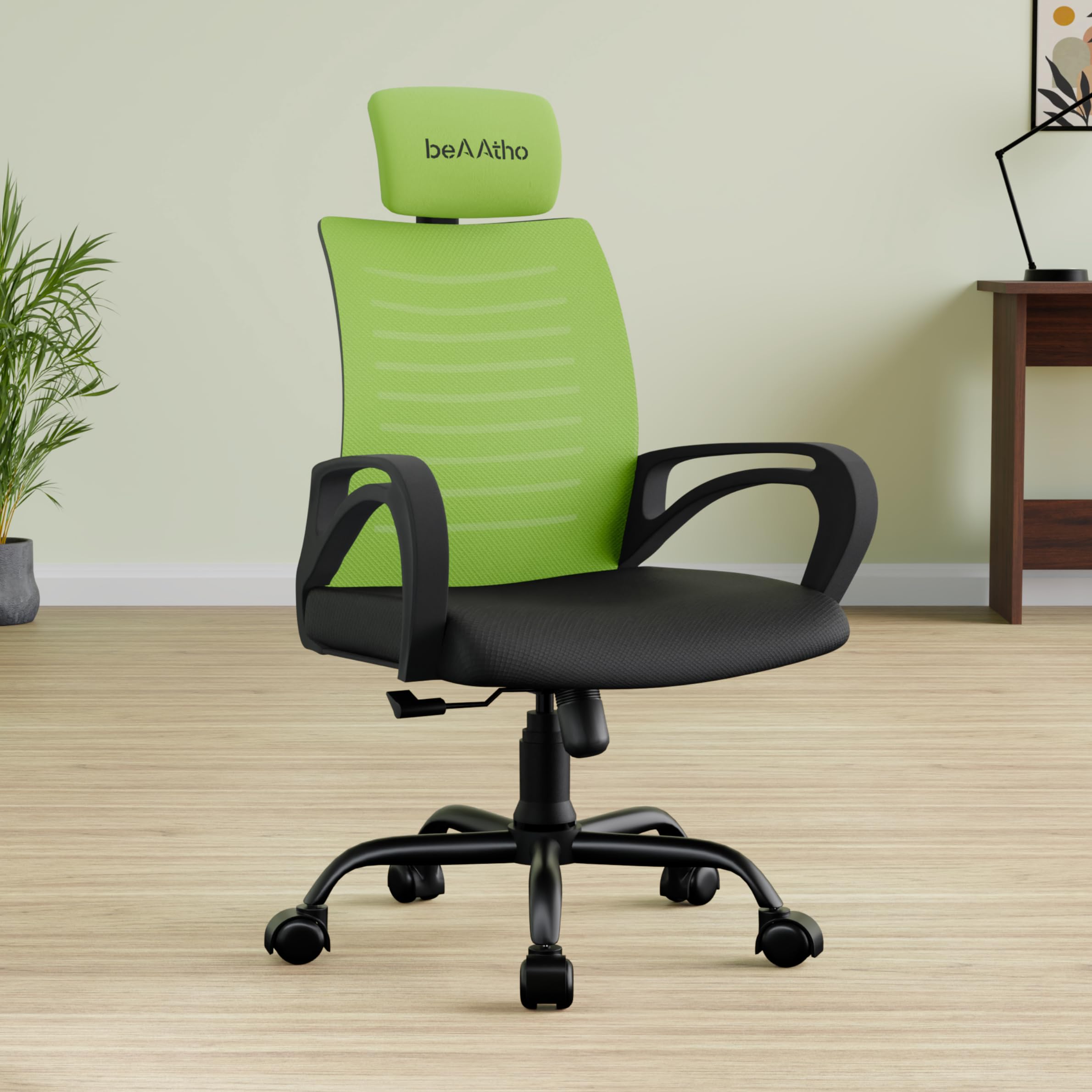 beAAtho® Verona Mesh High Back Ergonomic Home Office Chair | 3-Years Limited Warranty by beAAtho, Tilting & Height Adjustable Mechanism, Heavy Duty Metal Base | Ideal for Office Work & Study (Green)