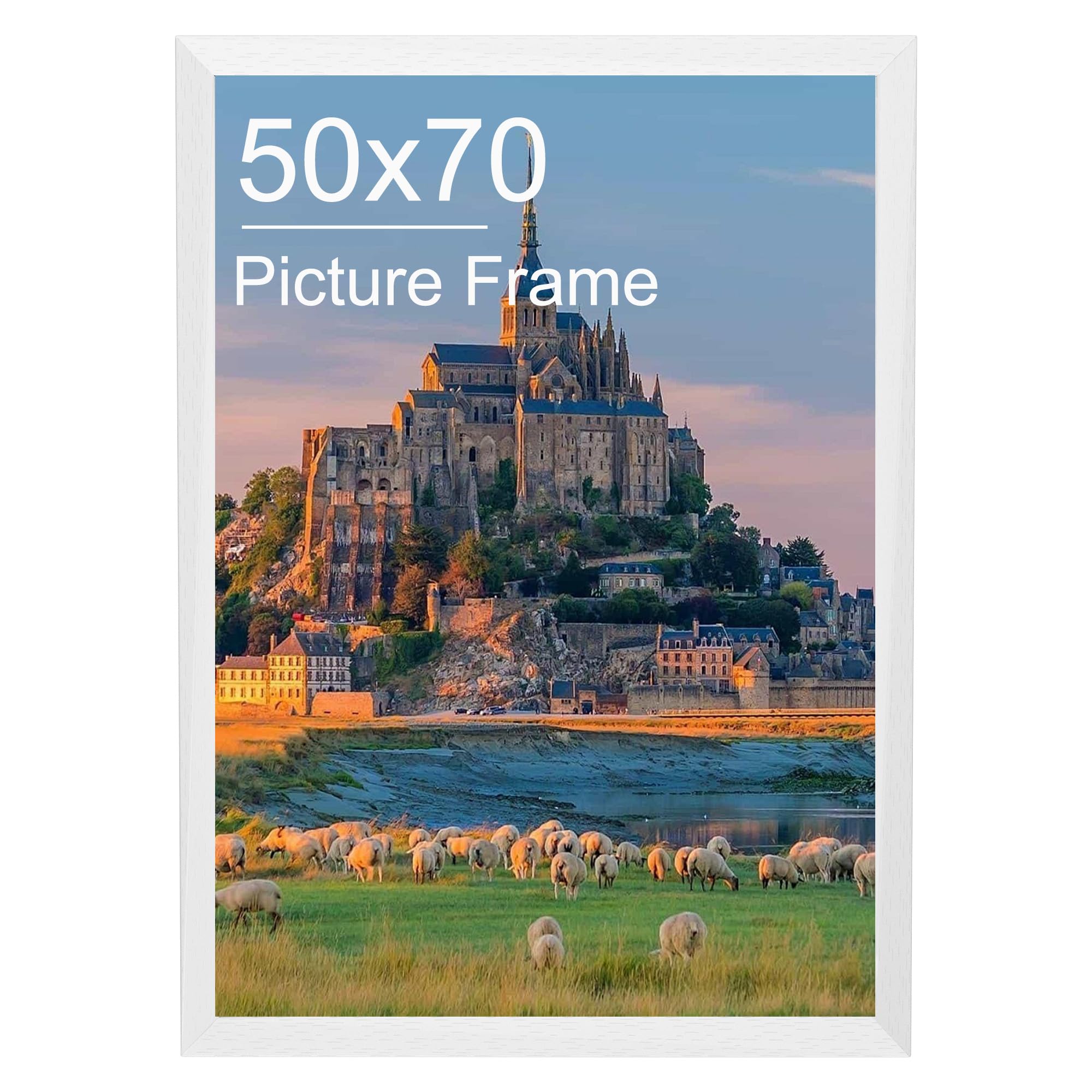 50x70 Picture Frame, White Wooden Photo Frame 50x70 cm, Poster Frame for Certificates and Artwork, Wall Mount Horizontal or Vertical — image 1
