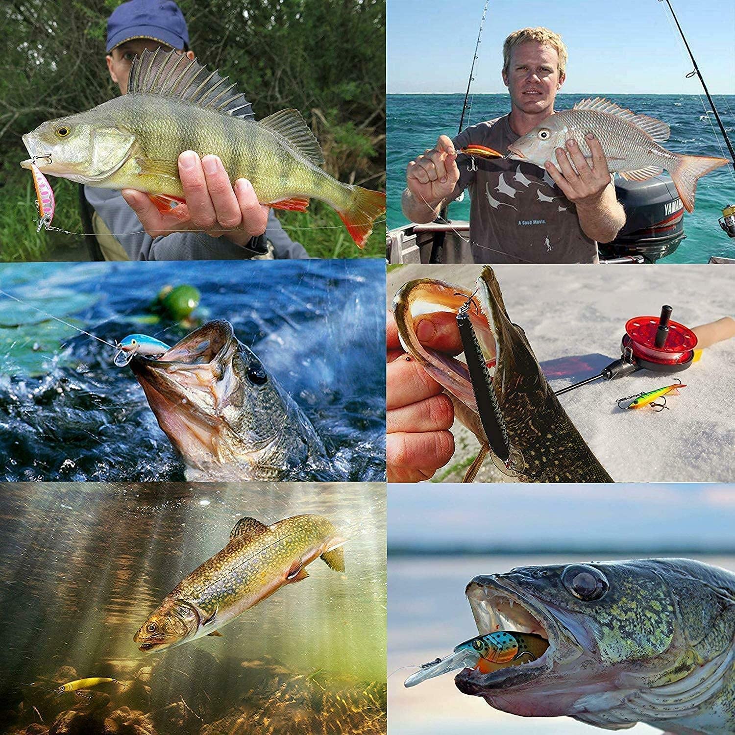 AGOOL Harte Angelköder-Set, 28 Stück, verschiedene Elritze Crankbait Köder mit Drillingshaken, künstliche Schwimmköder, Crankbait, Barsch, Angelzubehör für Salzwasser, Süßwasser, Hecht, Rotbarsch