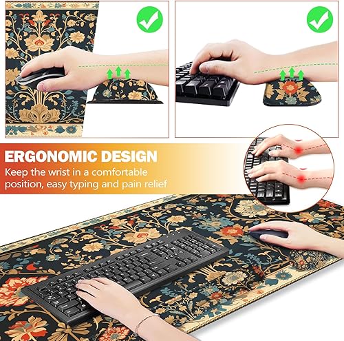 Miniatura 2 de ARTSO Juego de alfombrillas de escritorio, alfombrilla de mouse extendida para juegos con soporte para muñecas + reposamuñecas para teclado +