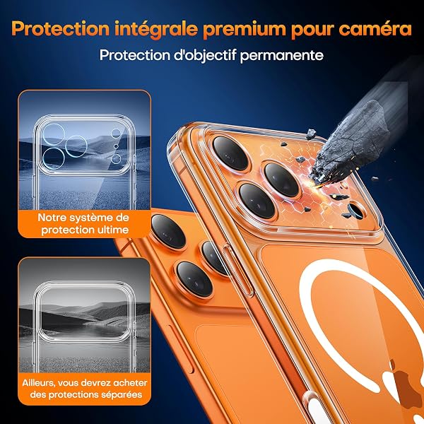 TAURI Coque Magnétique pour iPhone 17 Pro Max avec Protection écran,Protection Totale de la Caméra, [Compatible avec MagSafe] Protection Anti-Choc Mince et Anti-Chute - Transparent - 5