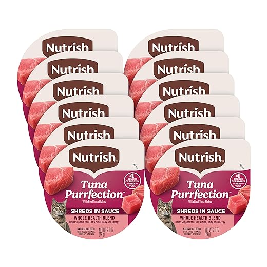 Nutrish Grain Free Wet Cat Food Tuna Purrfection Whole Health Blend with Real Tuna Flakes in a Savory Sauce, 2.8 oz. Cup, Pack of 12 (Rachael Ray)