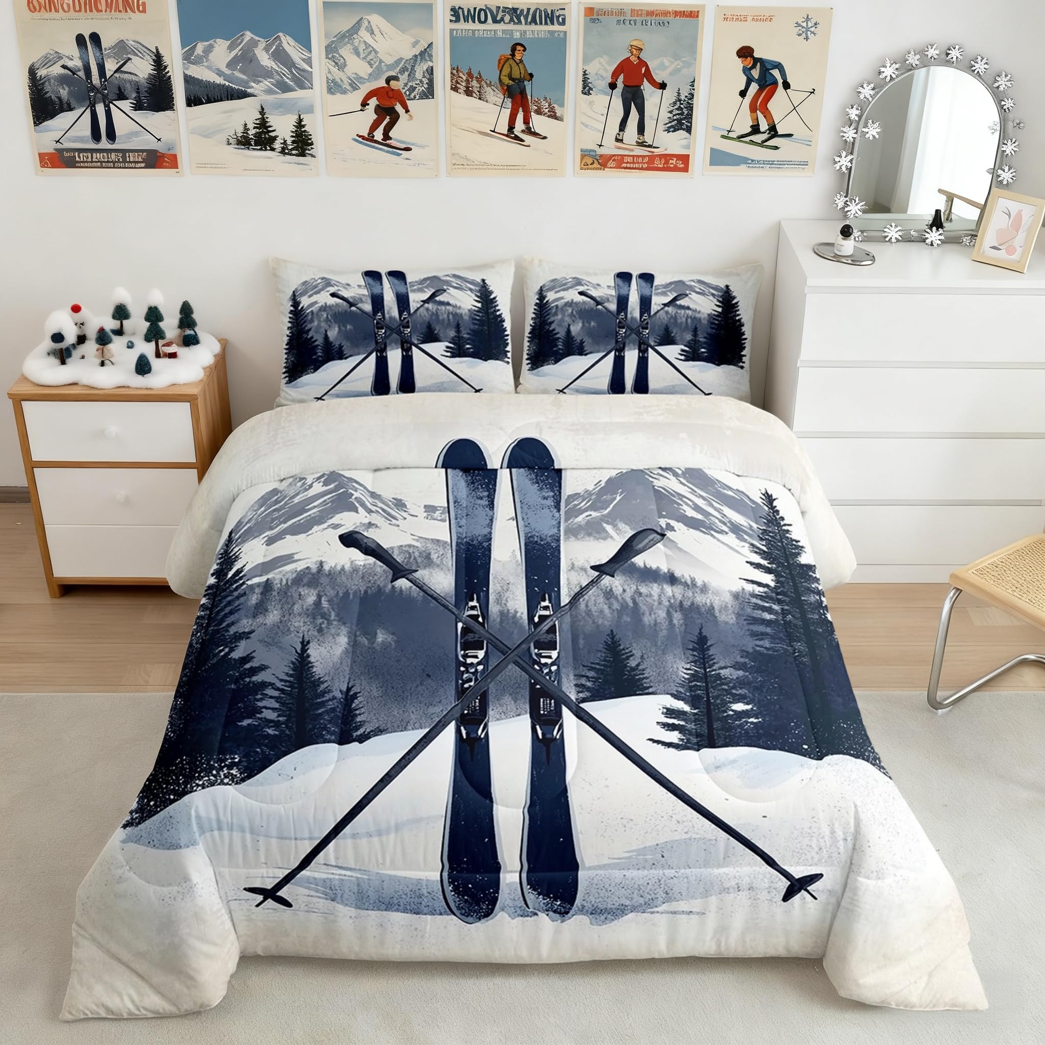 Parure de lit 3 pièces lit double avec couette et 2 taies d'oreiller sports extrêmes bleu