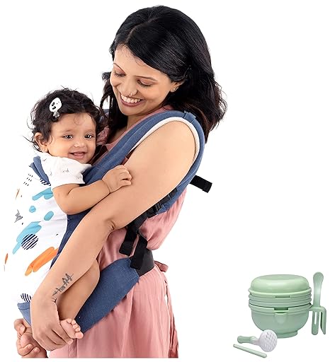 Luvlap Adore Baby Carrier with 3 Carry Positions, for 6 to 24 Months Baby, Max Weight Up to 18 Kgs (Blue) & LuvLap 9 in 1 Baby Food Masher Mill (Light Green)