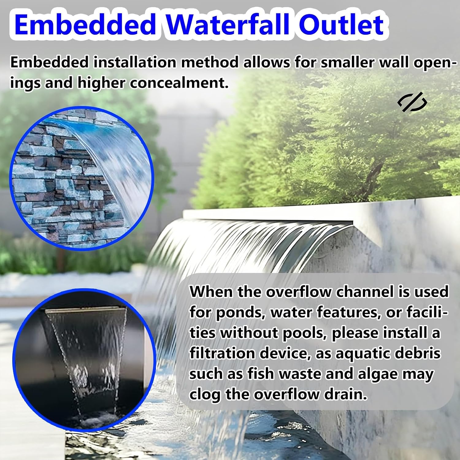 Stainless Steel Waterfall Spillway Fountain for Indoor/Outdoor Pools & Patios - Elegant Water Feature Spray Spout with Complete Accessories for Relaxing Ambiance