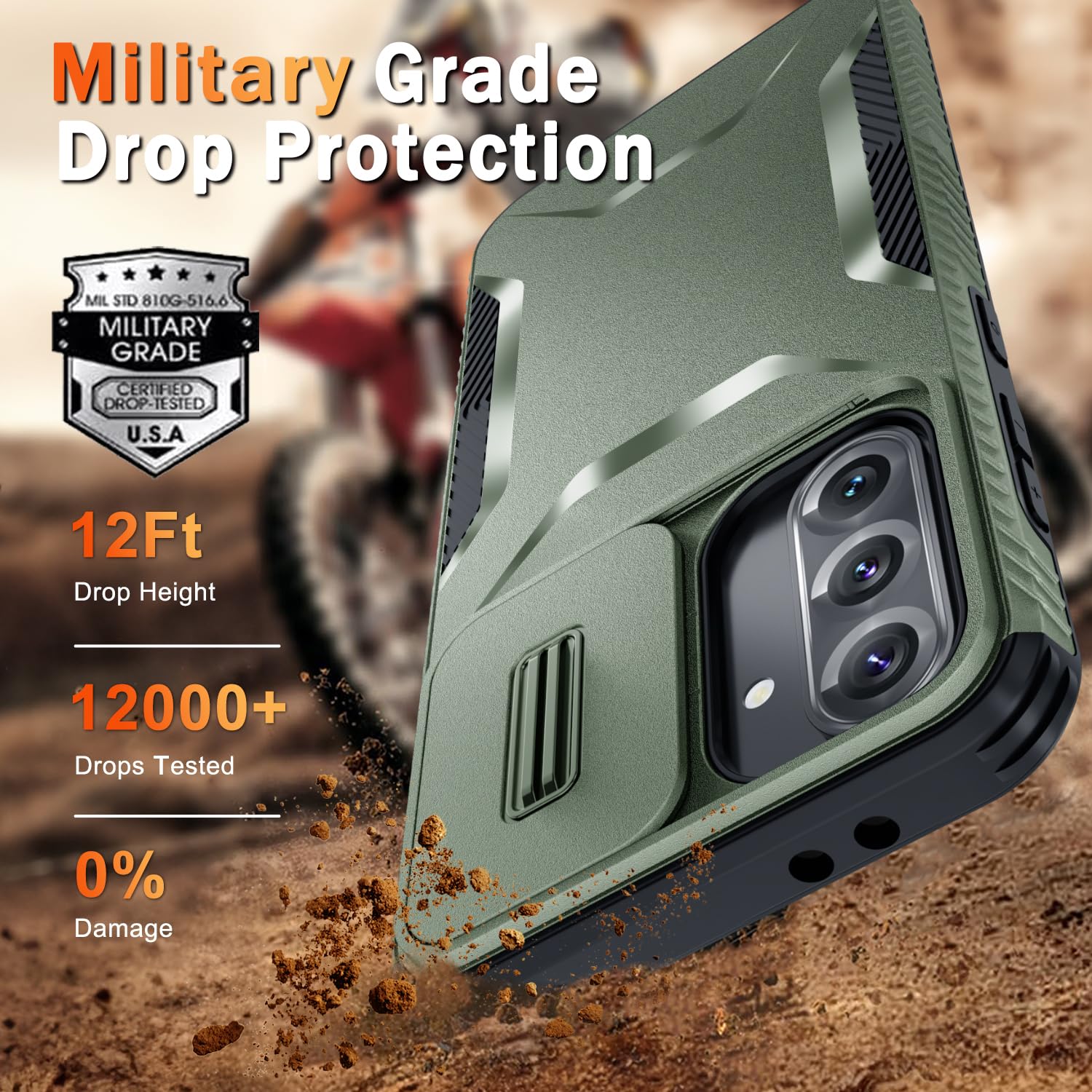 Funda compatible con Samsung Galaxy A36/A56 con cubierta de cámara deslizante + protector de pantalla, protección contra caídas de grado militar, resistente y a prueba de golpes, color verde