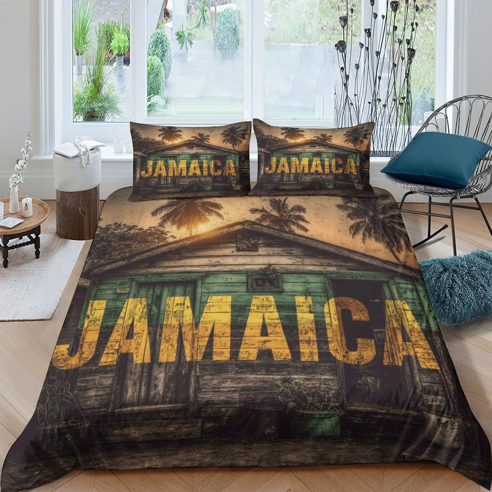 Ctjqhvkz Style-7 3D Printed Jamaica Sunset Fitted Sheet Microfiber Anti-Slip Tropical House Bed Cover For Bedroom Dorm Mattress Decor Single（135X200cm）