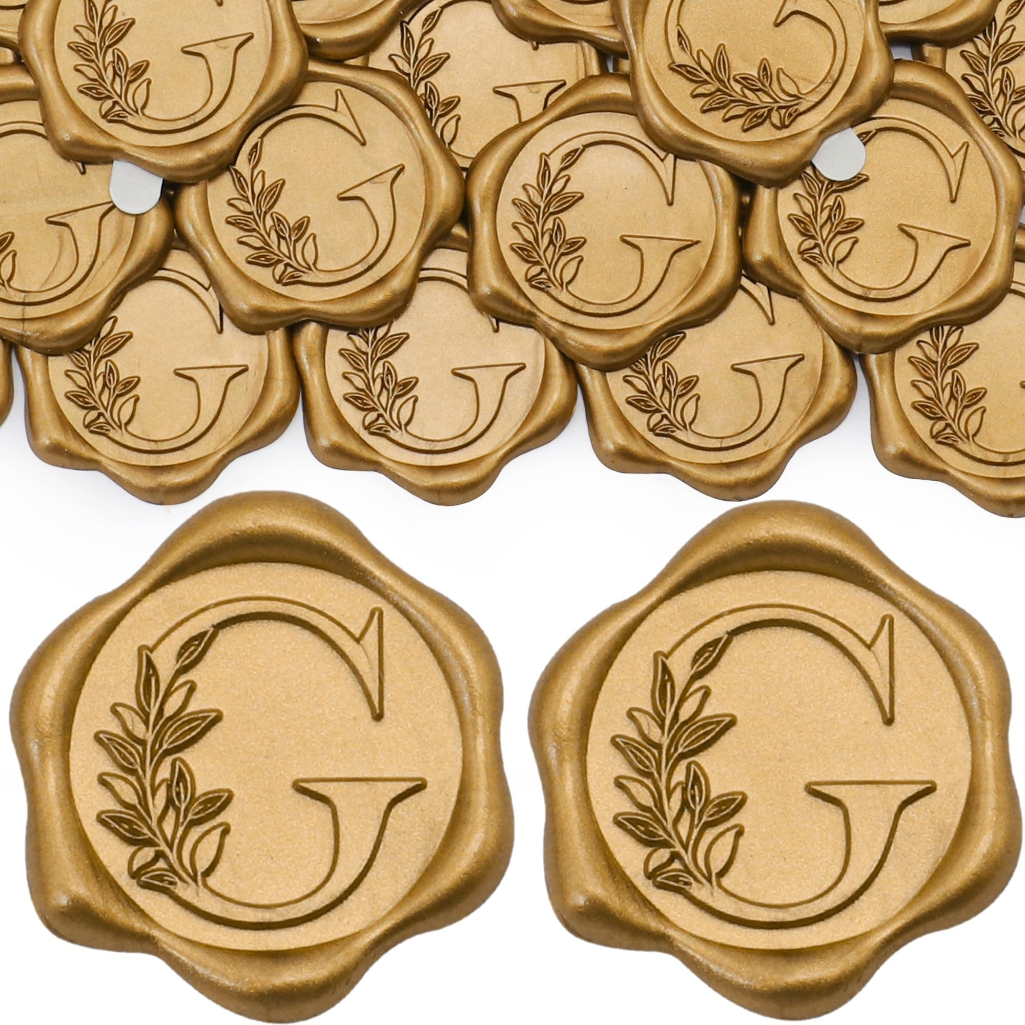 SWANGSA 100 Pack Letter G Wax Seal Stickers, Antique Gold Botanical Leaves Initial Alphabet Self-Adhesive Wax Seal Stickers for Wedding Party