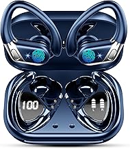 Wireless Earbuds, Bluetooth 5.4 Headphones Sport, 50H Deep Bass Sound Over Ear buds with 4 ENC Noise Cancelling Mic, Dual LED Display, IP7 Waterproof Earphones with Earhook for Workout, Navy Blue