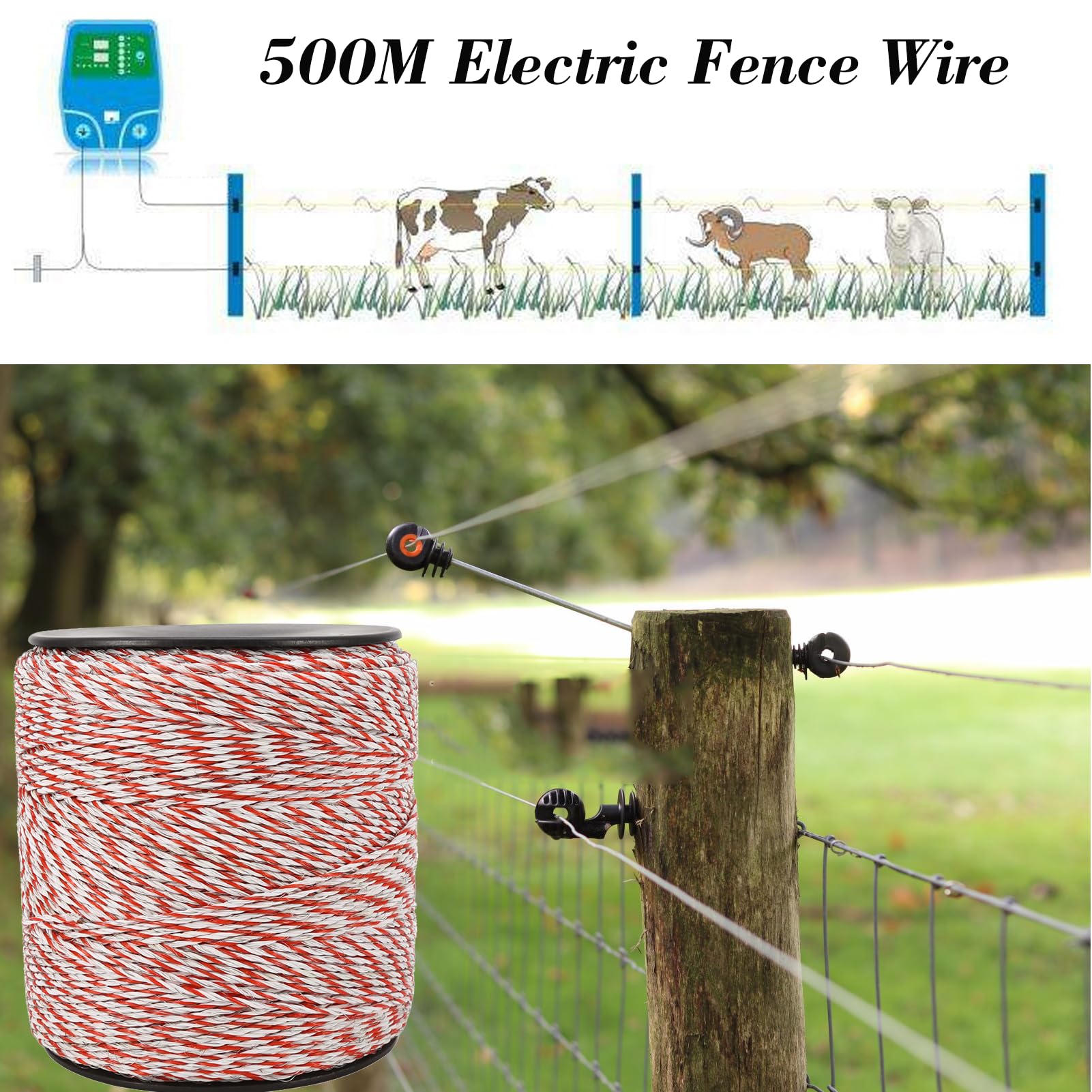 Filo Elettrico Per Recinzione 200 M - Polywire A 6 Fili In Acciaio Inox, Resistente E Antiruggine Per Bestiame E Colture