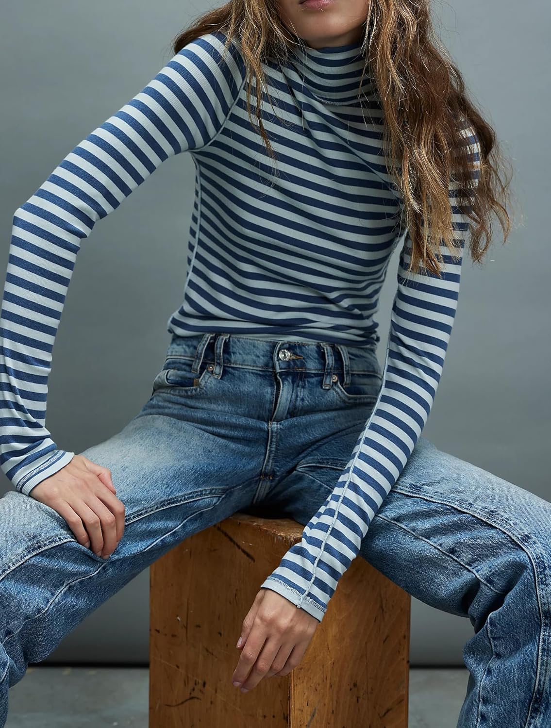 Womens Long Sleeve Rainbow Striped Turtleneck Slim Fit Shirt Y2k Cute Going Out Streetwear Stretchy Crop Tops - Image 6