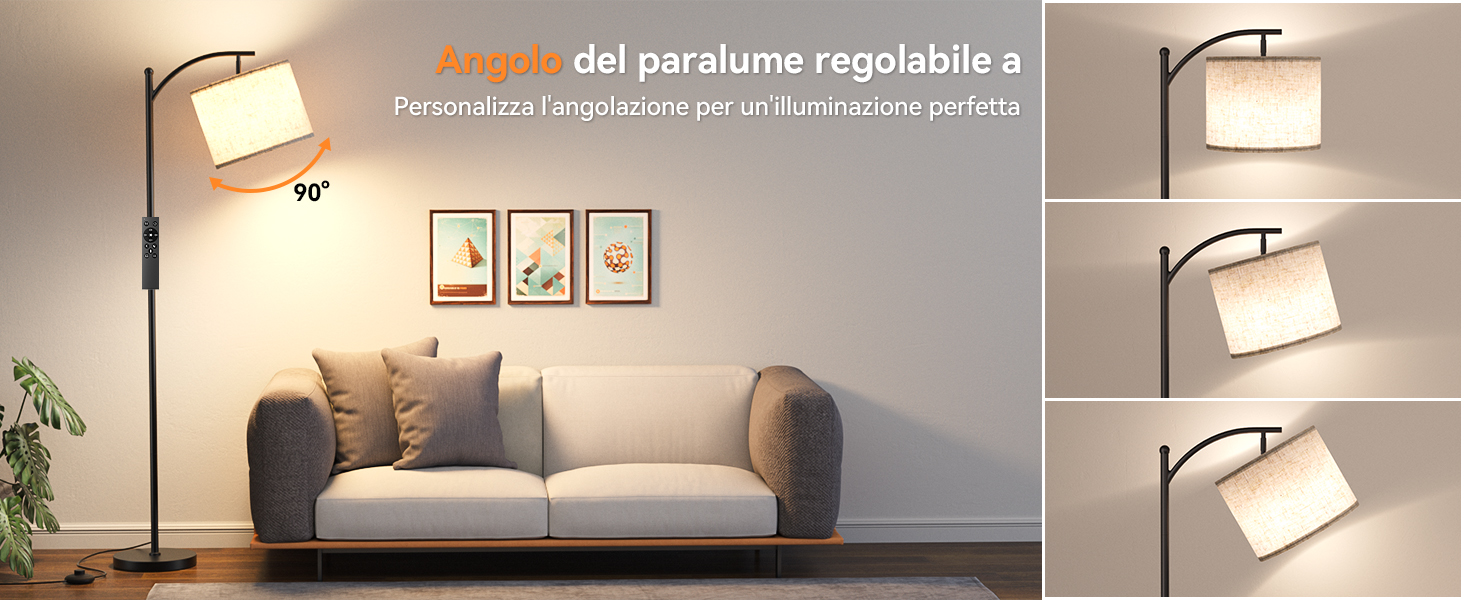 Lampada Da Terra Con Paralume Pieghettato E Asta In Effetto Legno – Telecomando, Pedale E App, 3 Temperature Colore