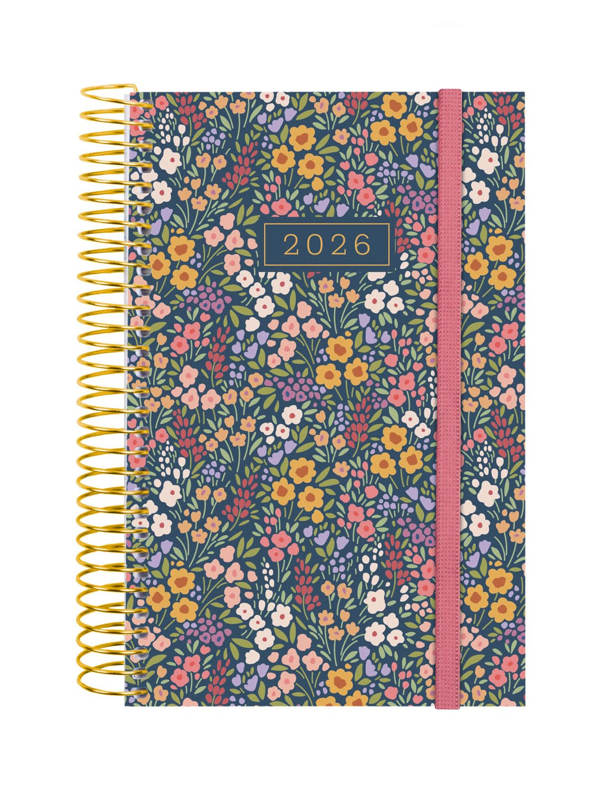 Finocam - Spiral Agenda 2026 1 Day Page | January - December (12 months) | 2026 Yearly Agenda with Rubber | Polypropylene Cover Spiral Design Collection - Flora - English