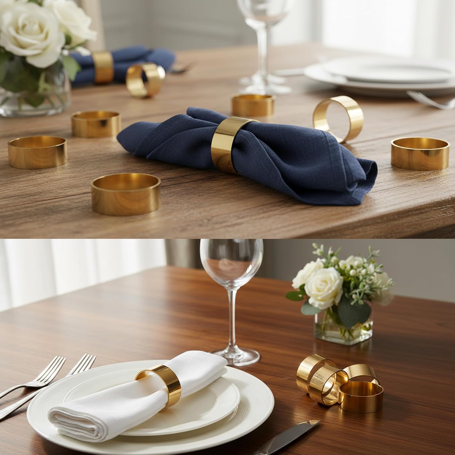 Handcrafted Decorative Table Napkin Rings, Gold Tone, Set of 6