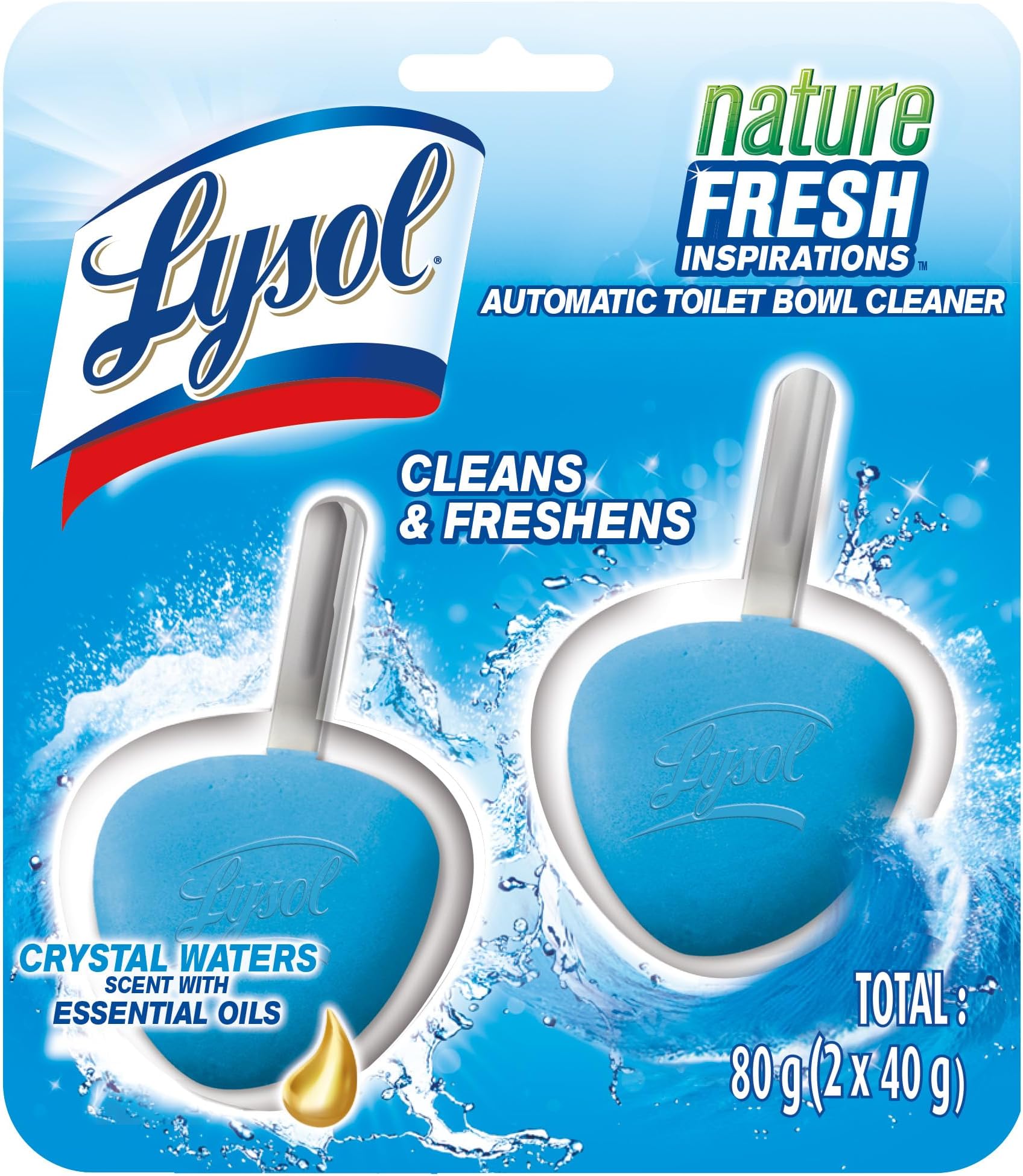 Lysol Automatic In-The-Bowl Toilet Cleaner, Cleans and Freshens Toilet Bowl, Ocean Fresh Scent, 2 Count (Pack of 1)