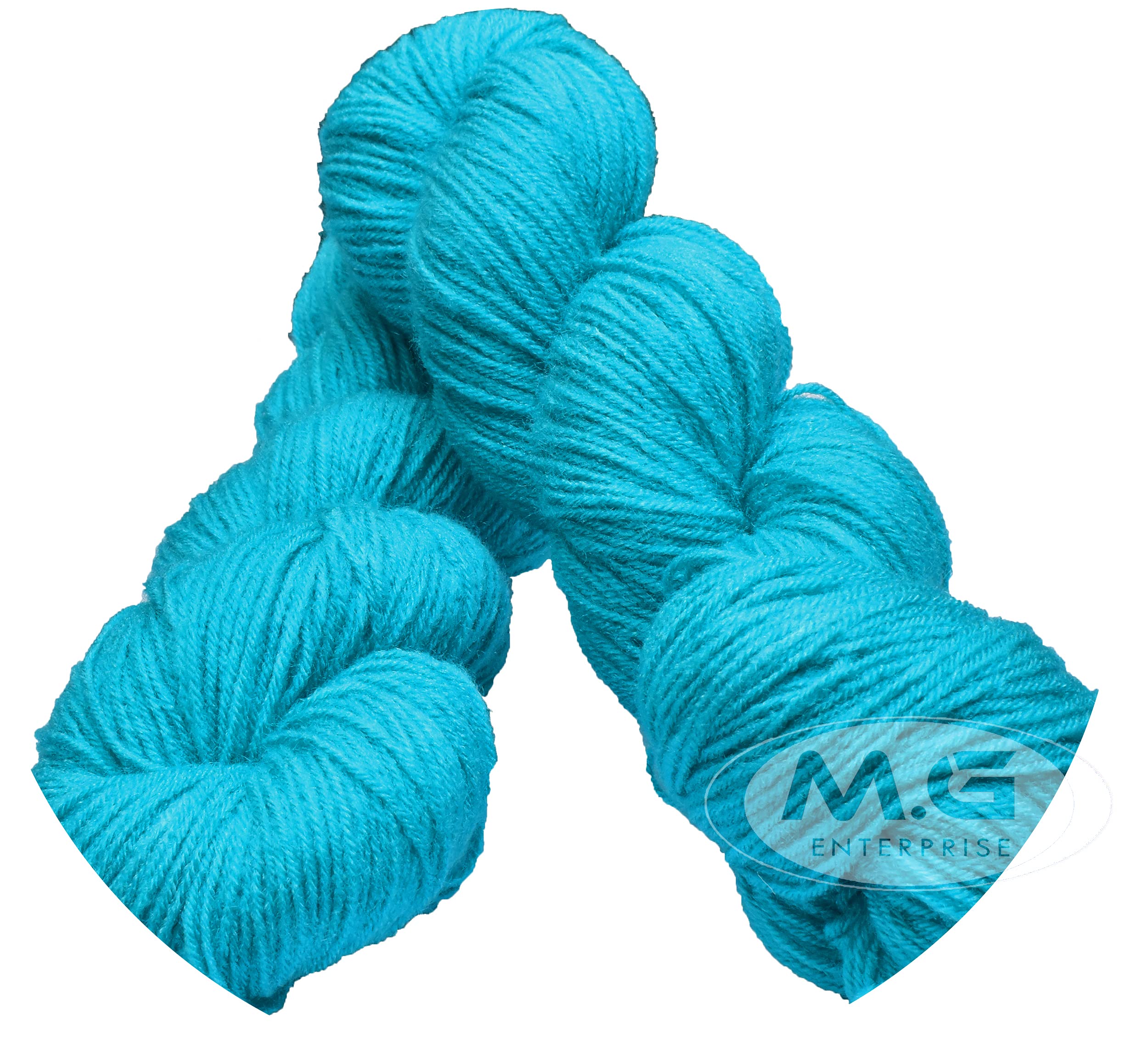 M.G ENTERPRISE Brilon Aqua Blue, White 300 GMS Wool Hank Hand Knitting Wool/Art Craft Soft Fingering Crochet Hook Yarn, Needle Knitting Yarn Thread Dyed-FL Art-AHG