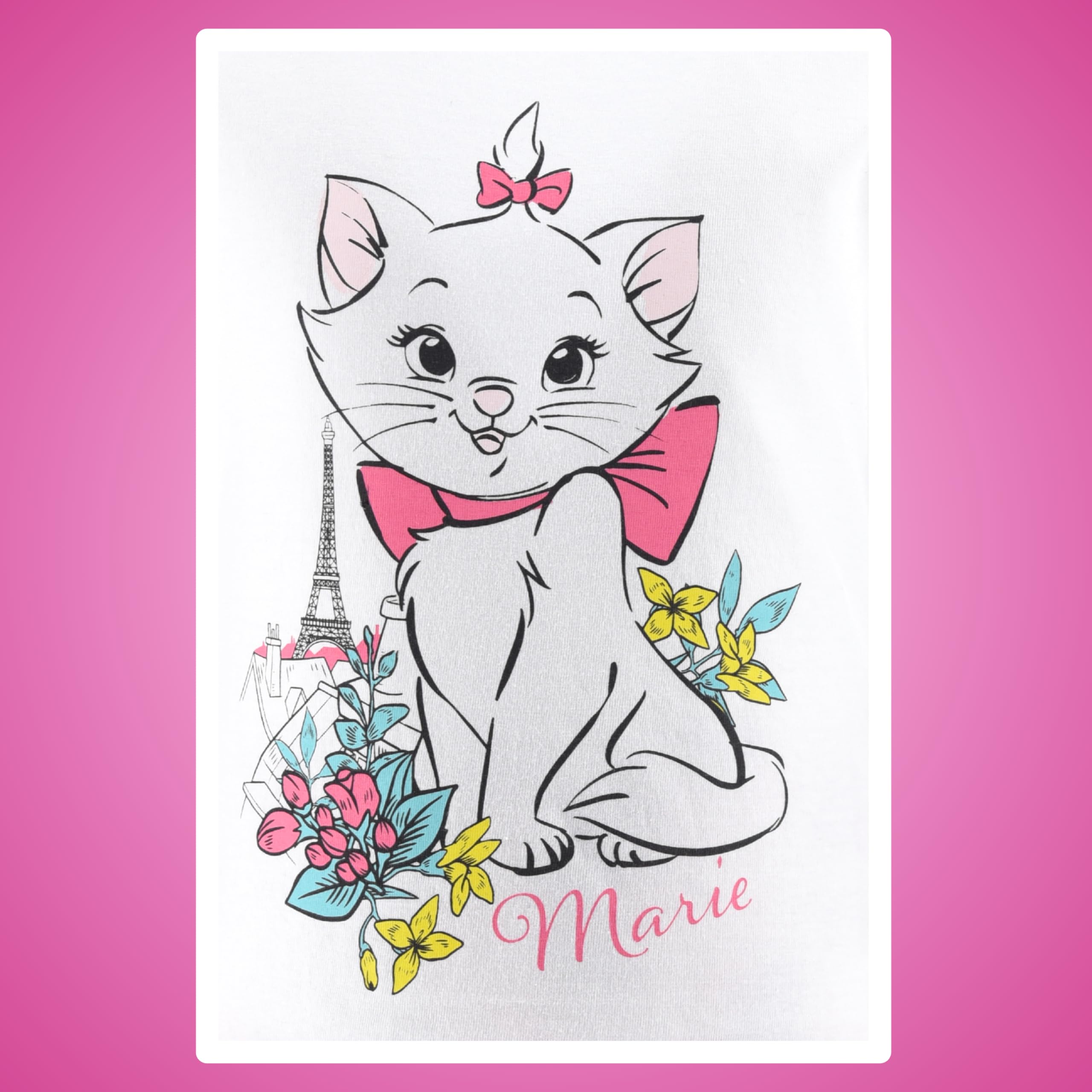 Disney Marie T-Shirt et Short pour Fille, Pyjama Fille en Coton Doux, Motif Aristochats Ensemble 2 Pièces pour Filles, Taille 4 Ans, Blanc