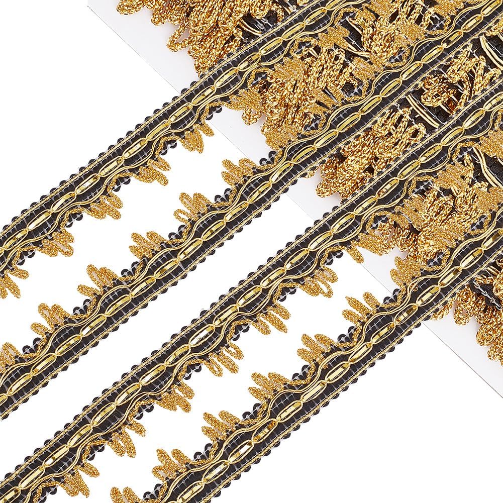 18 Yards Black and Gold Woven Braid Ribbon Flower Metallic Lace Edging Trim Vintage Decorated Gimp Fringe Upholstery Trimming for Jewelry Making Sewing Crafts Dress Home Decor DIY Supply