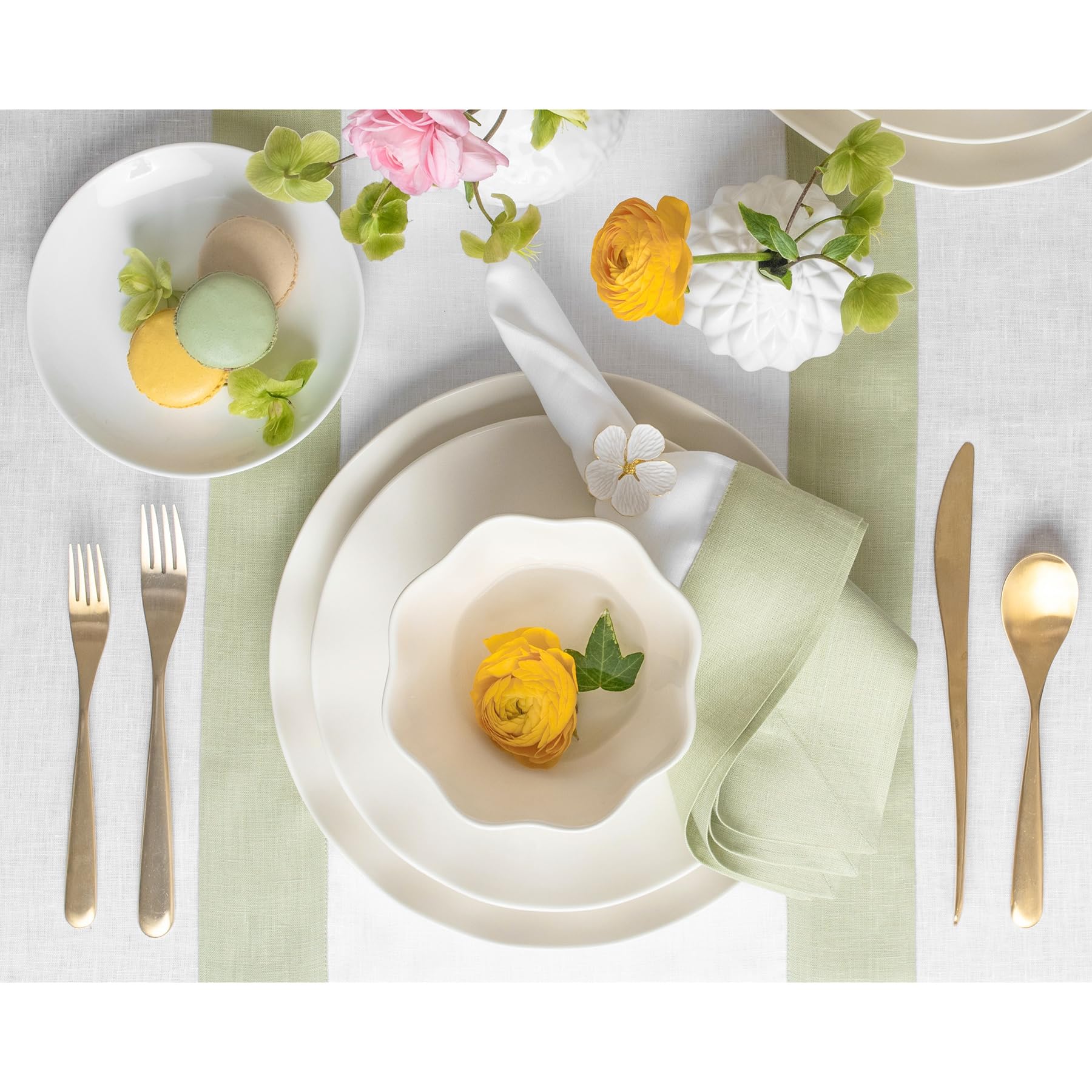 Solino Home Set di 4 tovaglioli di lino, 100% puro lino, verde salvia e bianco, 50 x 50 cm, per inverno, primavera, Pasqua, San Patrizio, realizzati a mano e lavabili in lavatrice