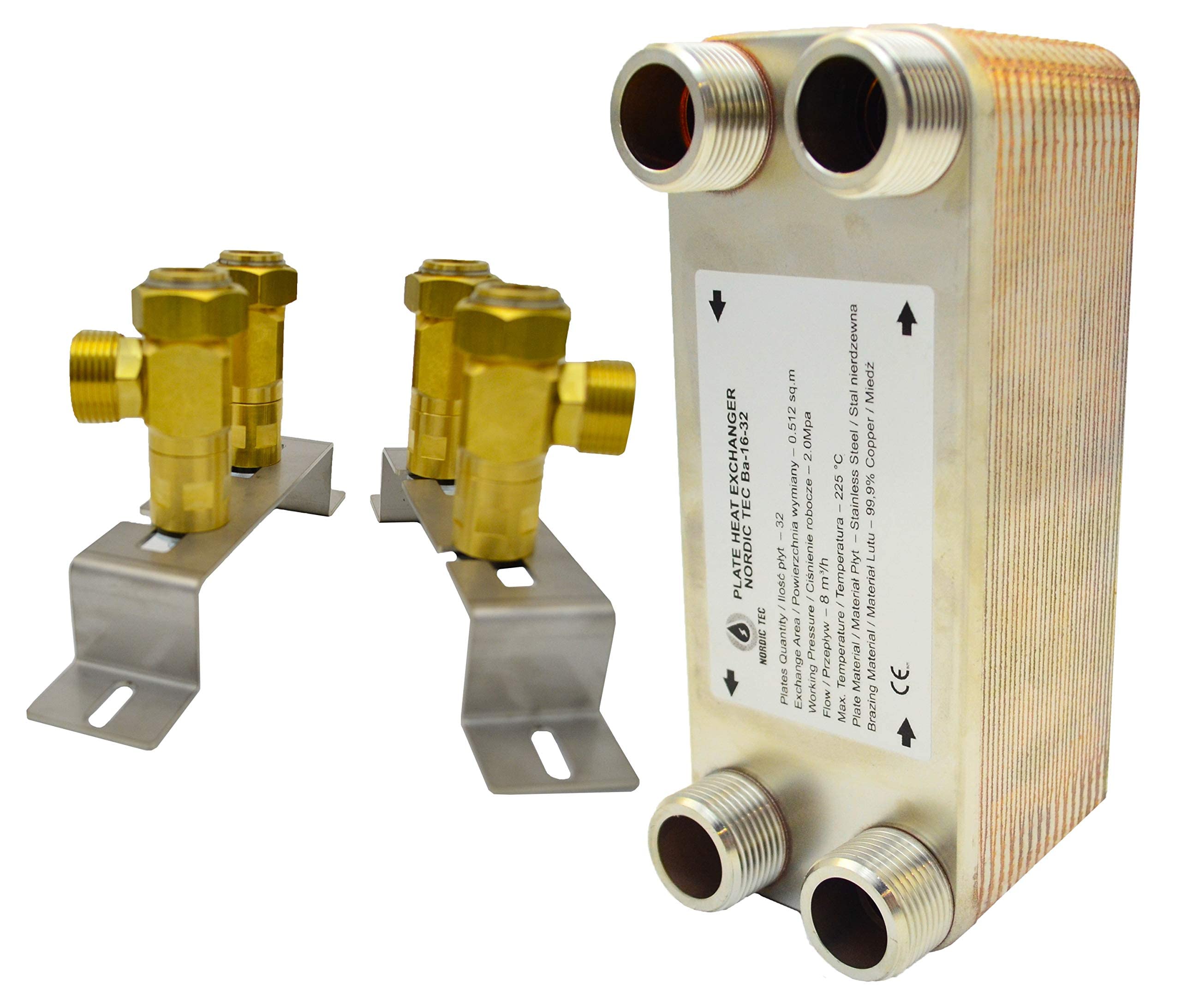 Edelstahl Plattenwärmetauscher Nordic Tec Ba-16-32 Wärmetauscher 32 Platten 130kW 1” mit Isolierung Wandbefestigung und Verbindungsteile