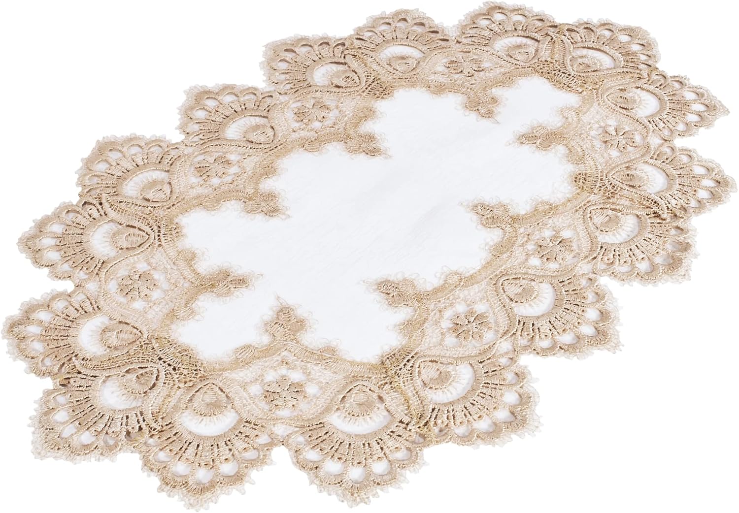 Gold and Ivory Jacquard European Peacock Lace Placemat, Dresser Scarf, Doily (14Wx21L) (Pack of 2)