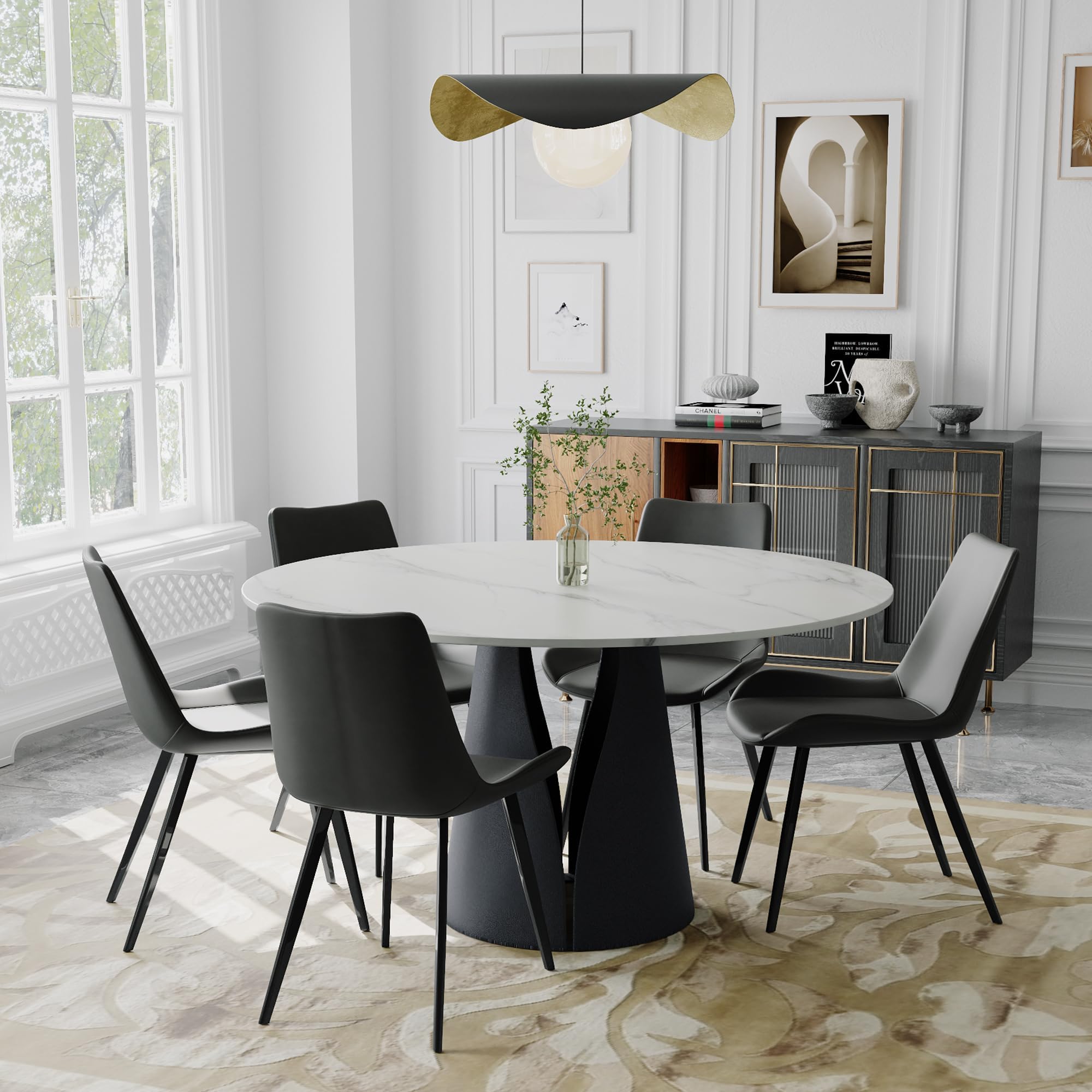 Amazon.com - LAKIQ Modern Round Dining Table with Lazy Susan Marble