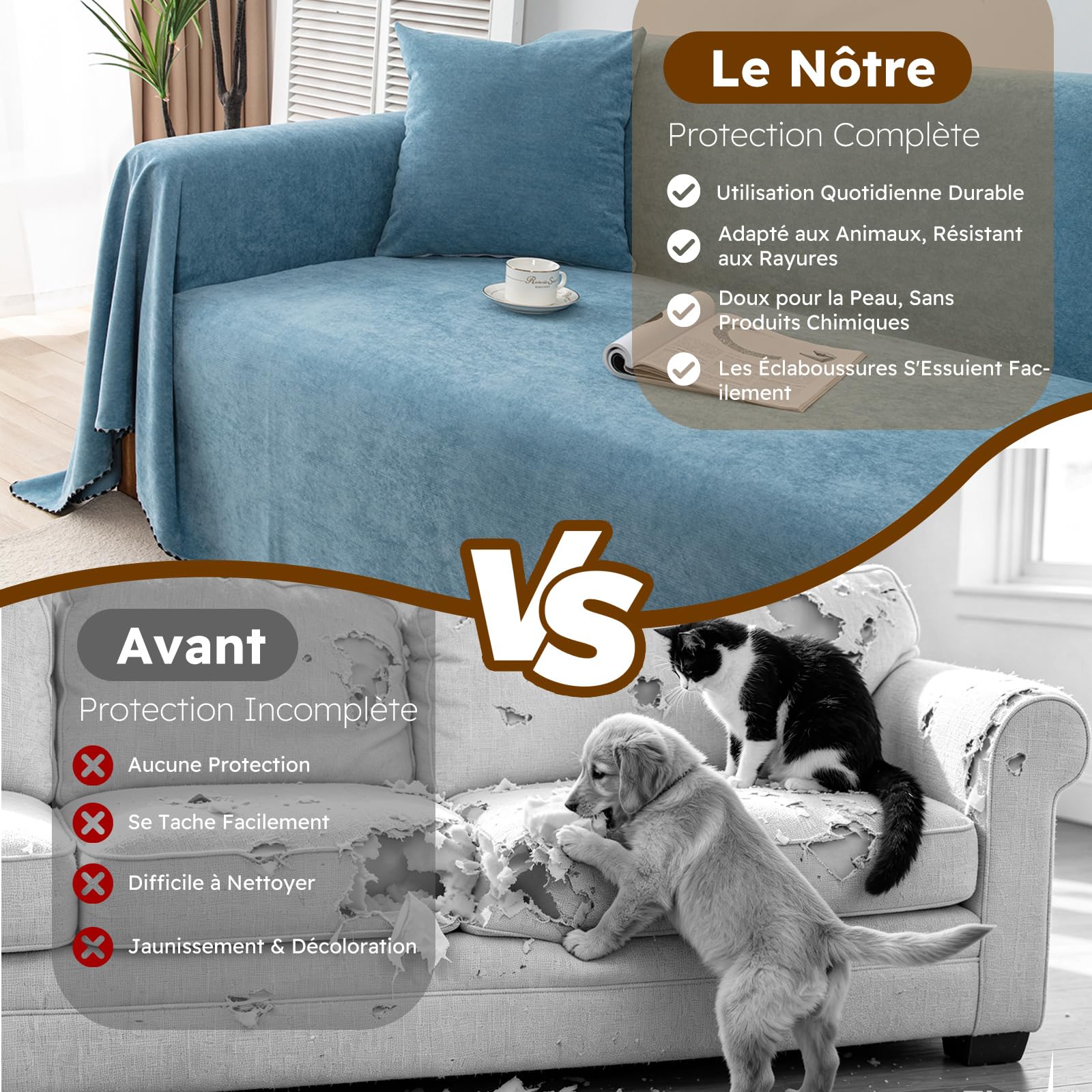 Imperméable Housse de canapé Extensible Serviette de canapéAnti-poussière Canapé Couverture Lavable Protège Canapé Canapé Serviette pour Domestiques Animaux Enfants 180 * 300cm-Bleu Clair