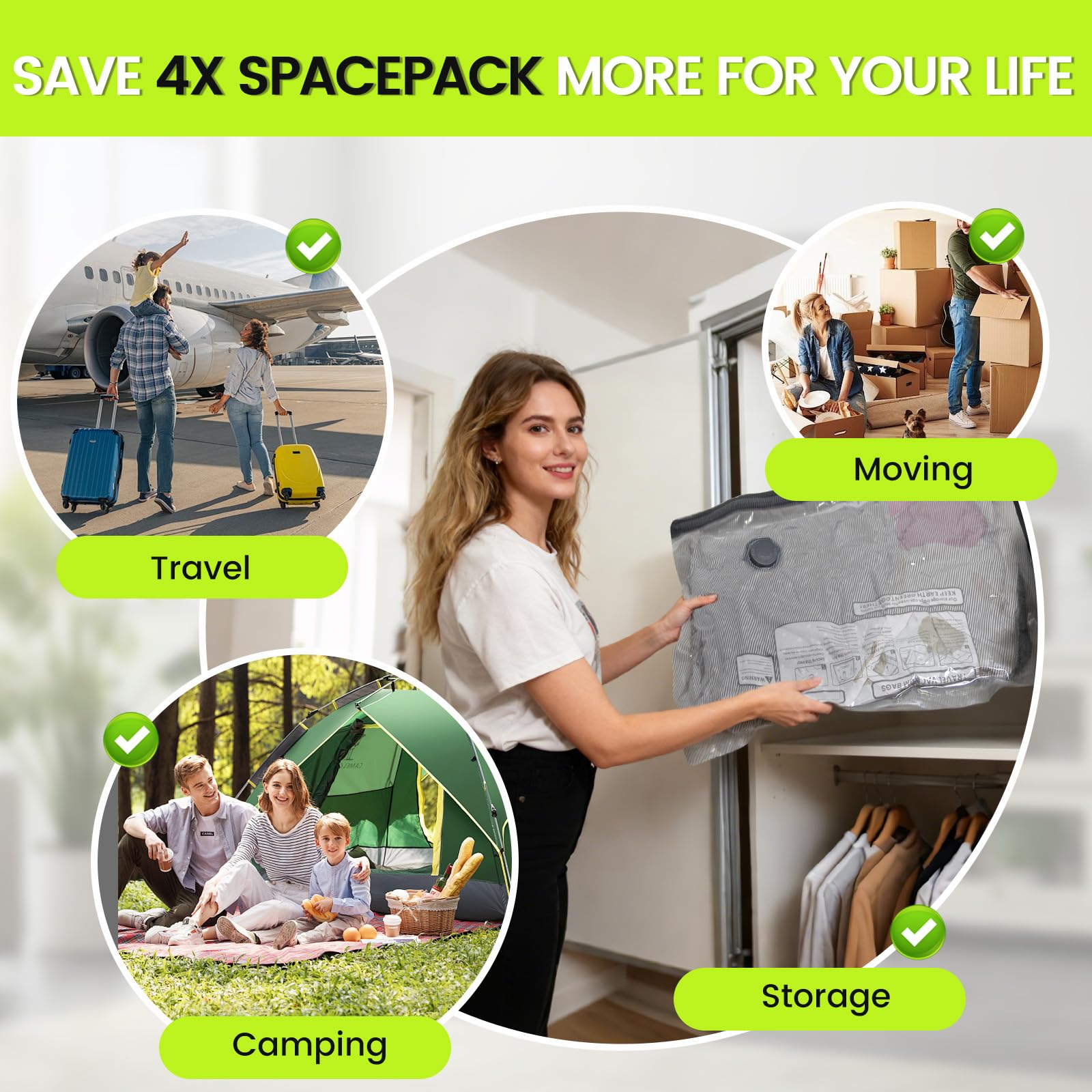 (17-PACK) Worki próżniowe podróżne z pompą zasilaną przez USB (podłącza się do zasilania, bez baterii) – przenośny szczelniak próżniowy do podróży i domu, worki kompresyjne oszczędzające