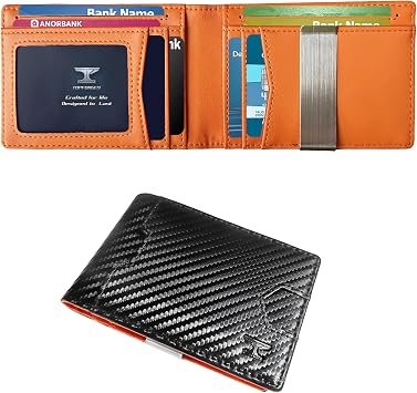 Money Clip Wallet Men Card Holder 10 Slots 1 ID Window RFID Blocking Orange