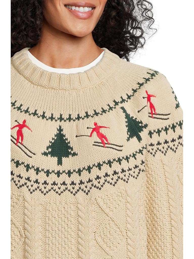 Beige L.L.Bean Signature Cotton Fisherman Crewneck Novelty Sweater