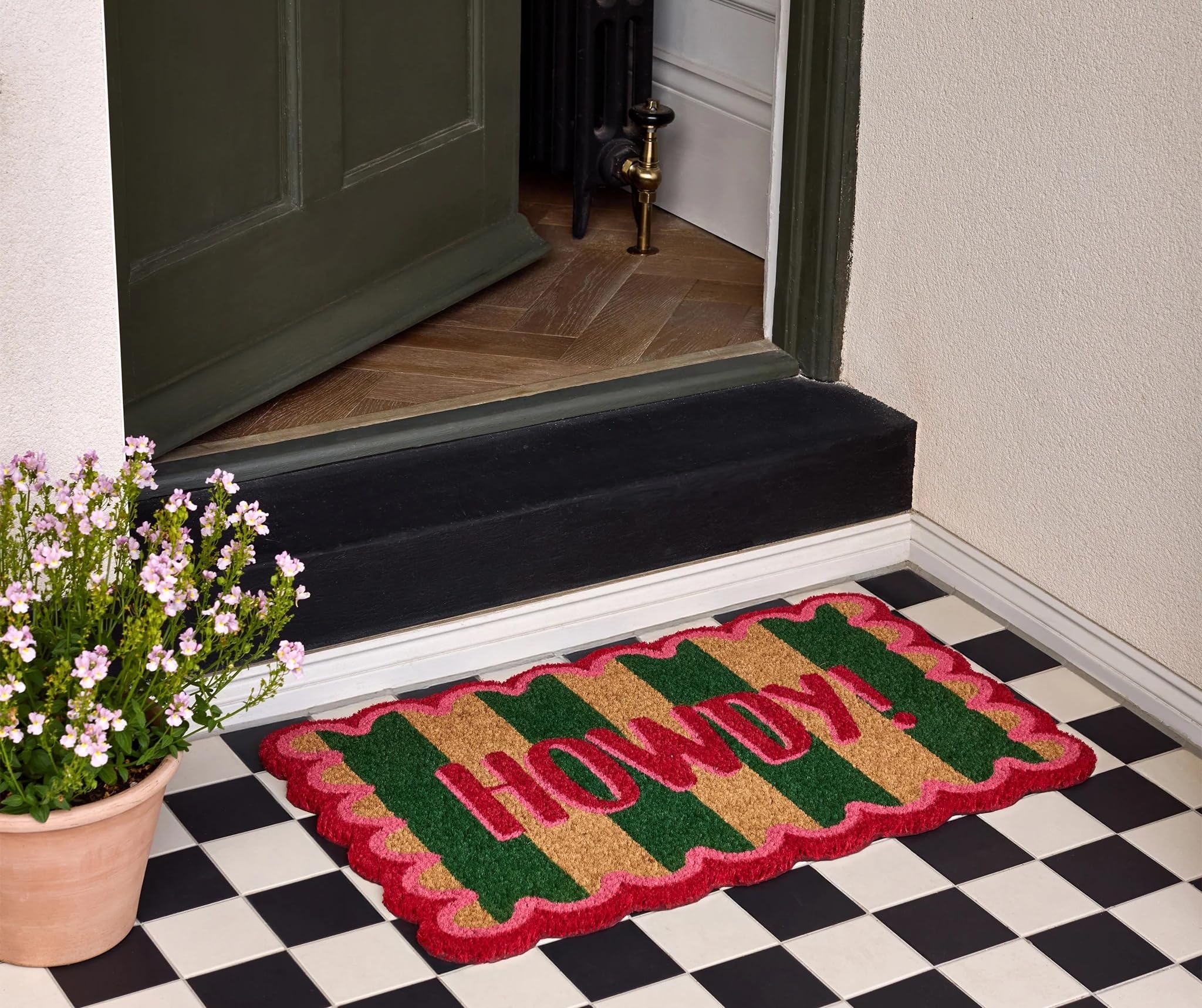 Coir Door Mat for Doorway, Home Entry, Balcony, Garden, Dirt Trapper Entrance Indoor Outdoor Non-Slip Absorbent Welcome Mat Natural Doormat in 45 x 75 cm (Howdy Stripe)