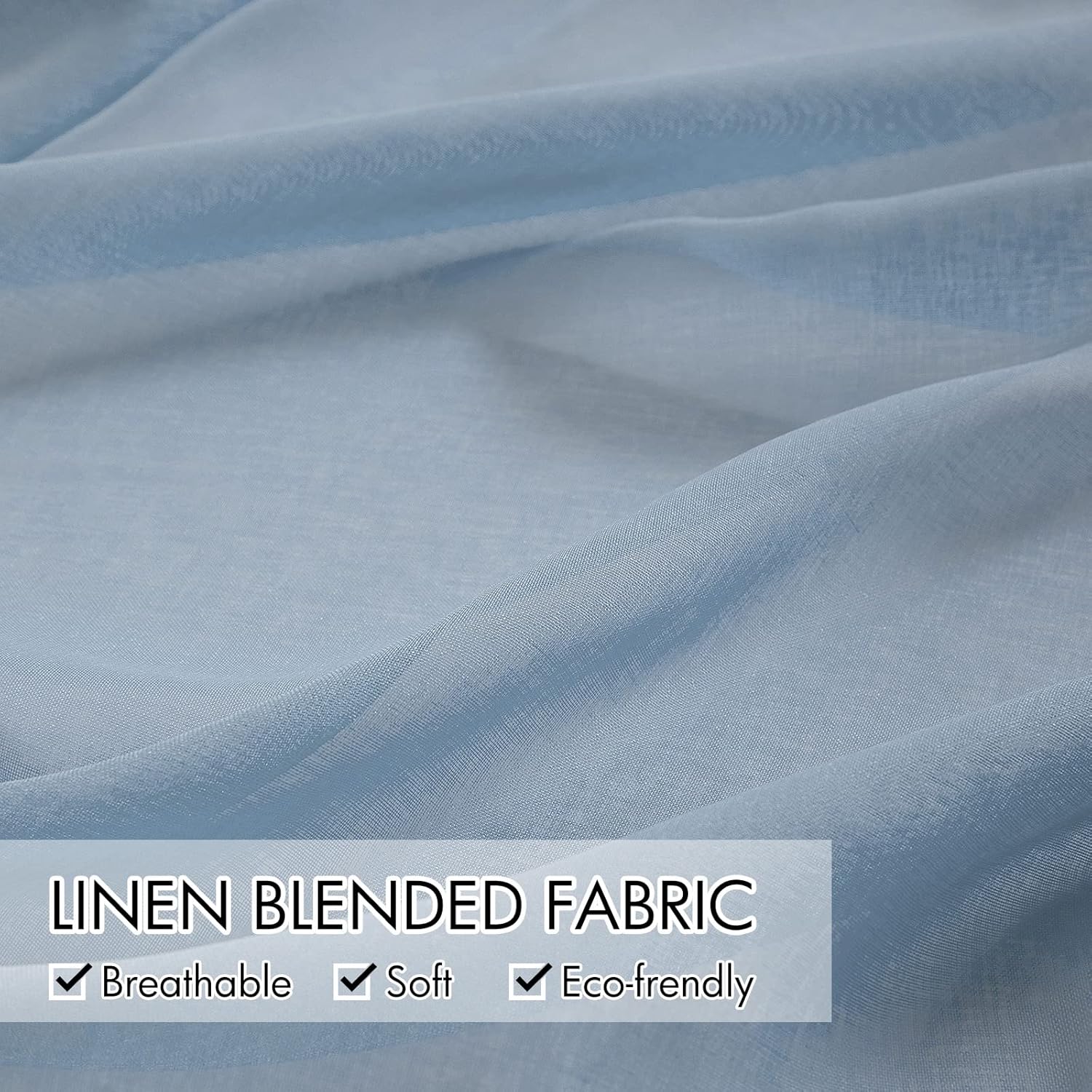 MIULEE Dusty Blue Linen Textured Sheer Curtain for Bedroom/Living Room Semi Transparent Rod Pocket 2 Panels W54 x L84 inch Long Bundle 2 Panels Dusty Blue Semi Sheer Window Curtains Grommet 54x84 inch