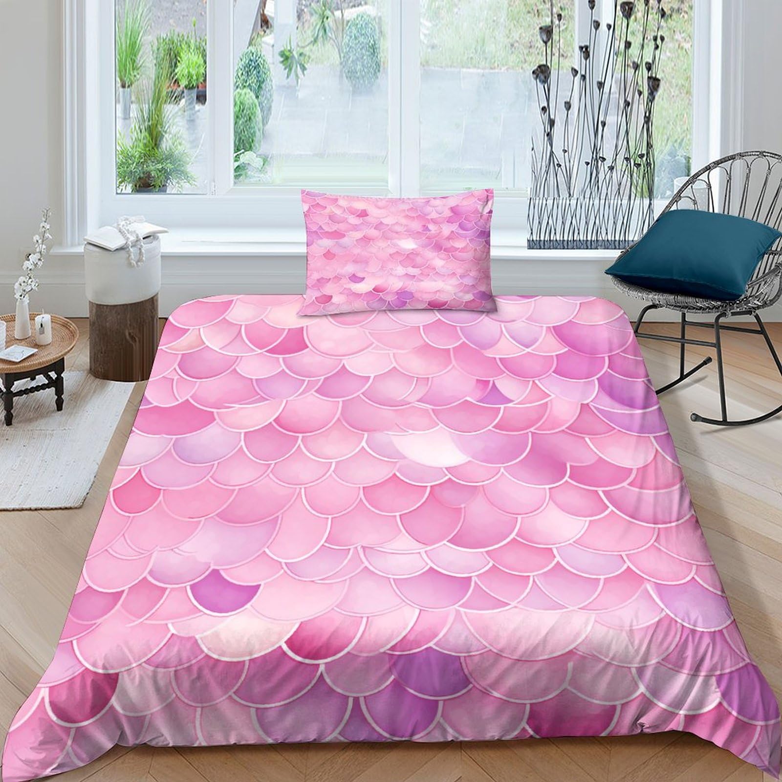 Housse de couette sirène anti-plis et facile à laver pour lit une personne