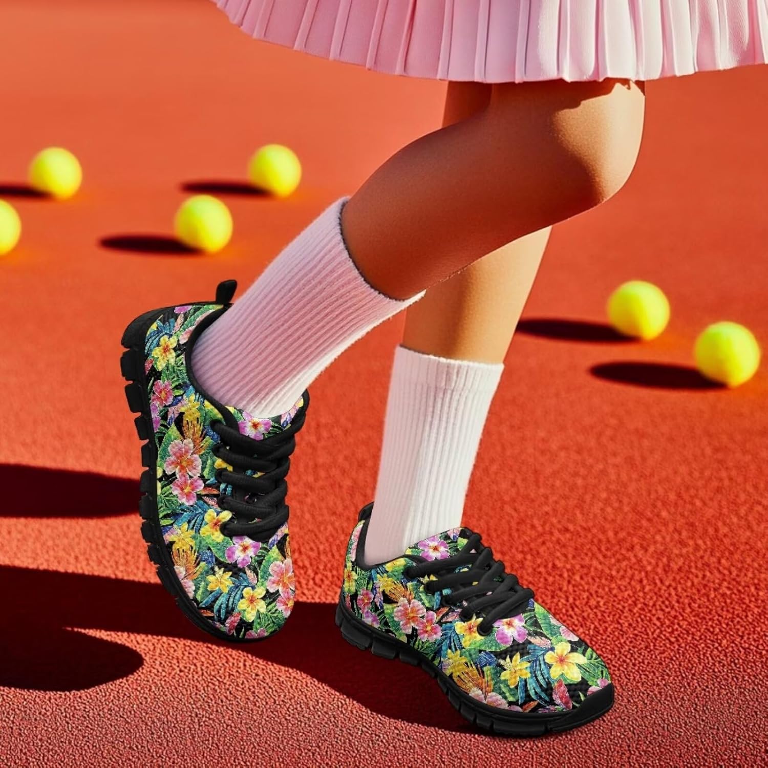 Funnydude Cute Print Girls Tennis Shoes Lightweight Breathable Sneakers Lace up Shoes for School